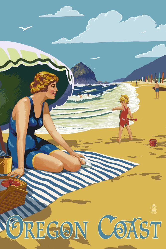 Oregon Coast Beach Scene Giclee Print - 16x24 Wall Art Decor, Travel Poster for Living Room, Bedroom & Office | Coastal Landscape Painting for Home & Vacation Inspiration