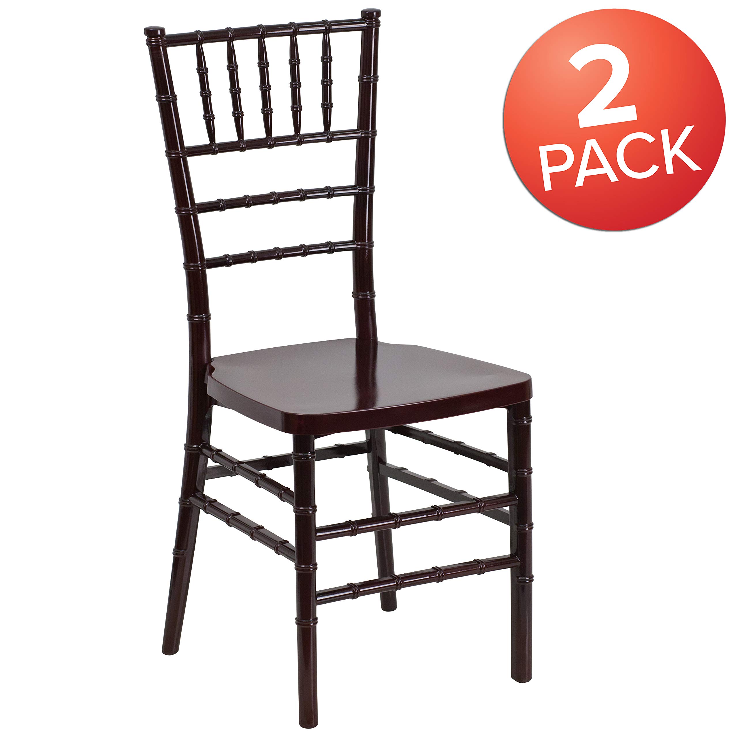 EMMA + OLIVER 2 Pack Mahogany Resin Stackable Chiavari Chairs - Elegant Banquet, Wedding & Event Furniture for Indoor/Outdoor Parties, Receptions & Dining Areas