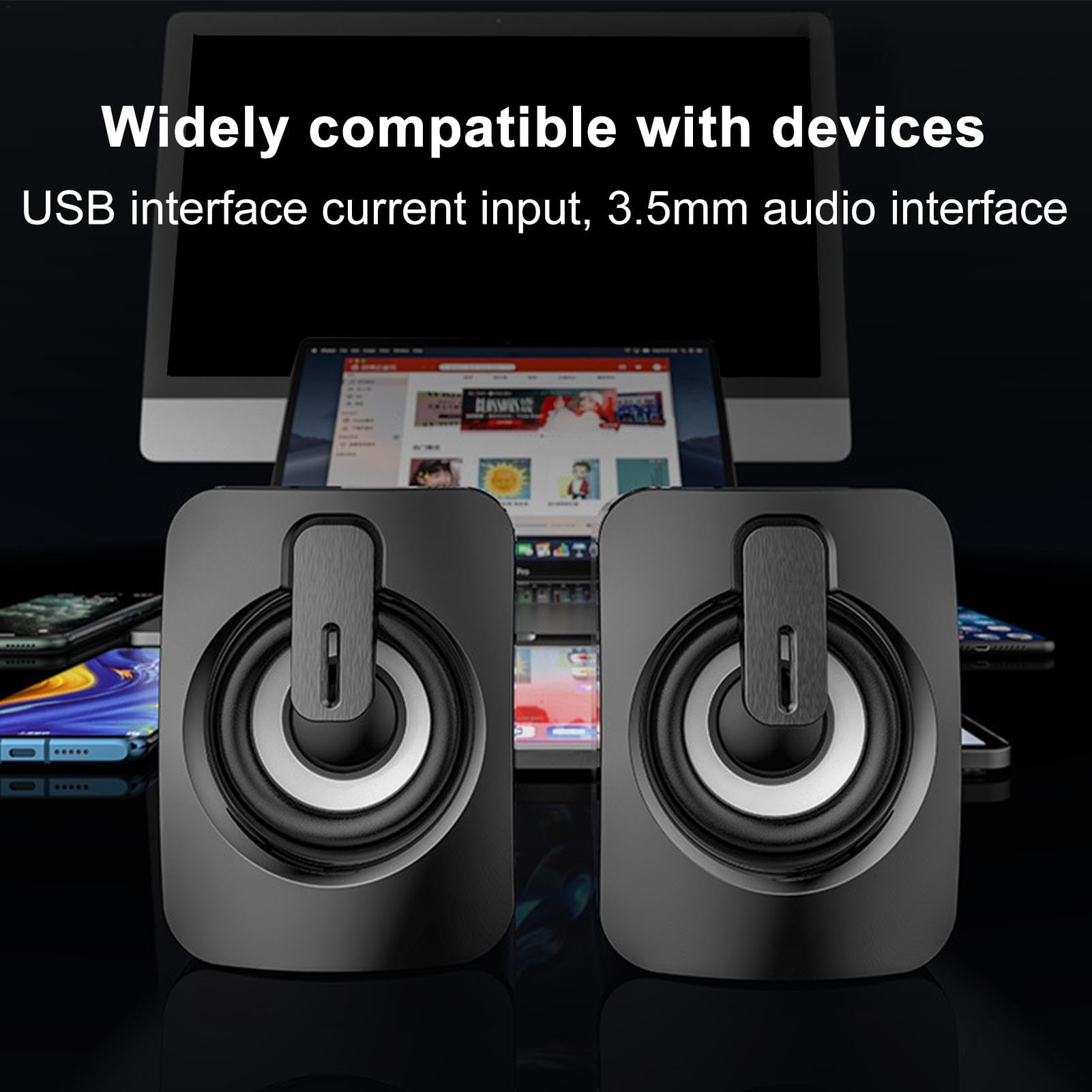 Wired Computer Speakers with Clear Sound, Compact Home Entertainment Speaker Set for Gaming, Music, and Office Use