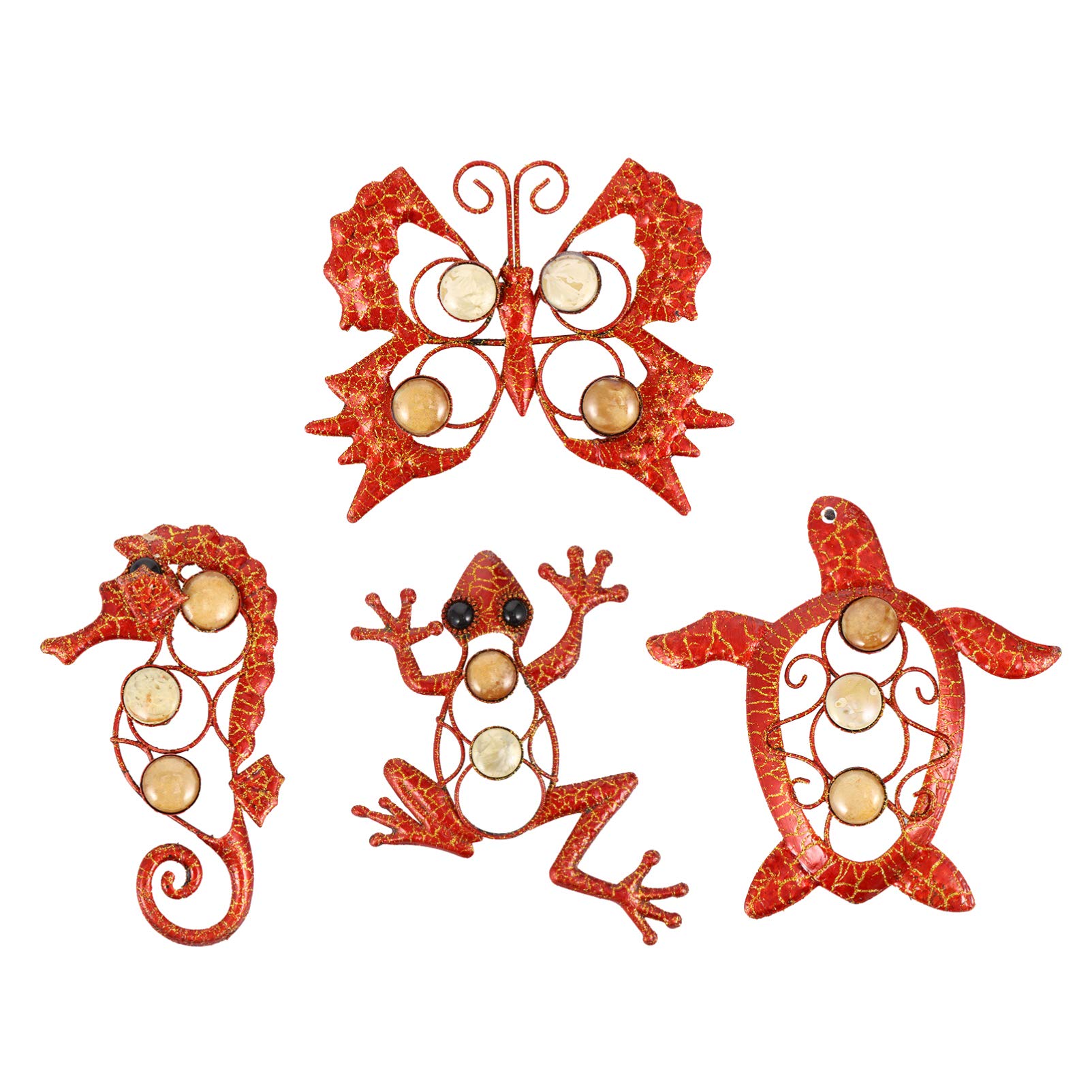 YARDWE 4-Piece Metal Animal Wall Art Set - 3D Butterfly, Seahorse, Turtle & Frog Sculpture - Rustic Wall Decor for Garden, Kitchen, Living Room & Outdoor Spaces