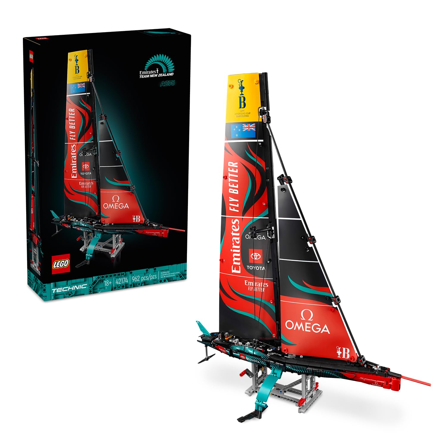 LEGO Technic Emirates Team New Zealand AC75 Yacht Building Set 1367 Pieces - Model Racing Boat for Adults & Teens, Perfect DIY Sailing Gift for Creative Hobbyists & Collectors - Build & Display for Home Office Decor (Set 42174)