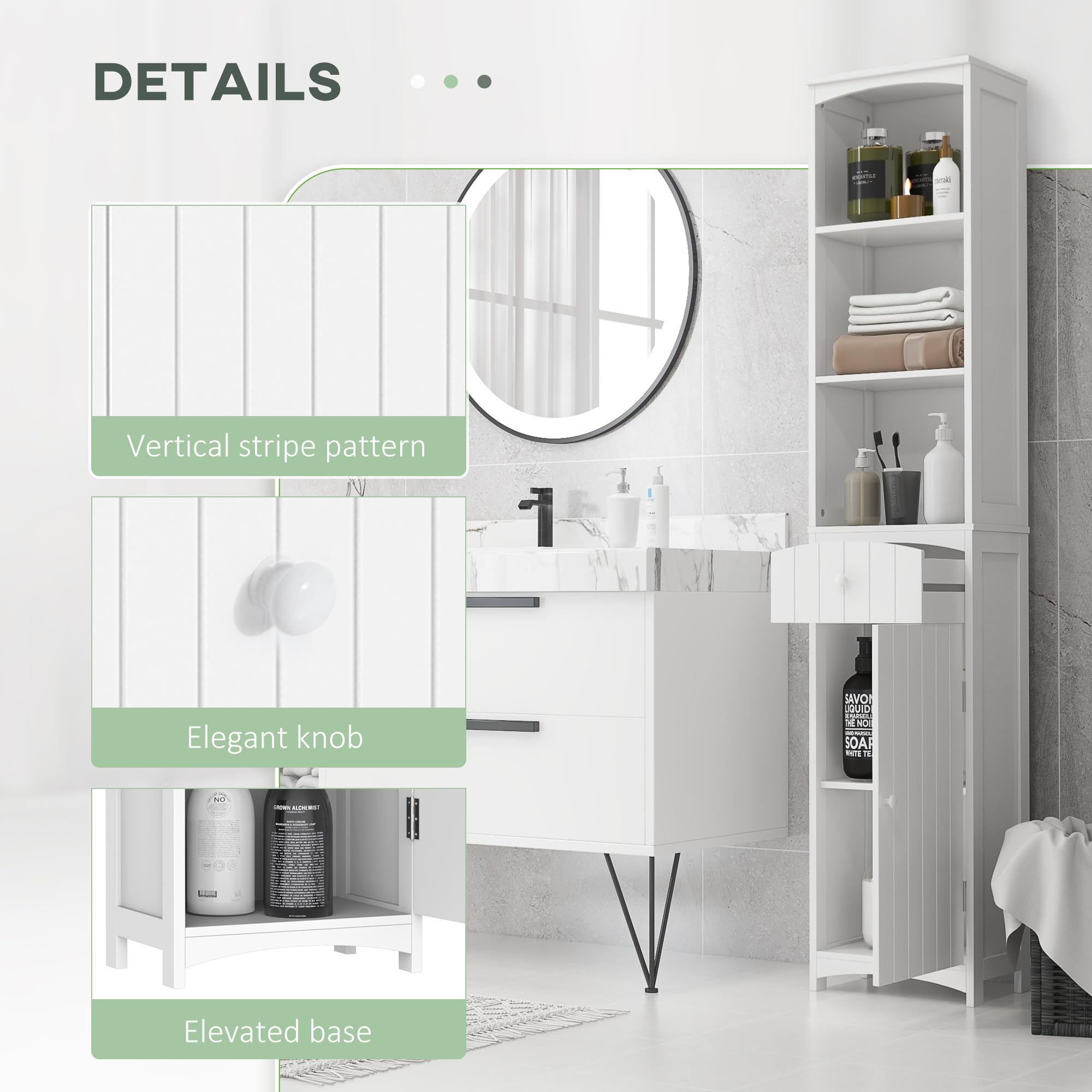 HOMCOM White Bathroom Storage Cabinet - 3-Tier Shelves with Drawer, Freestanding Linen Tower for Bathroom Organization | Perfect for Small Spaces, Apartment Storage & Bathroom Decor