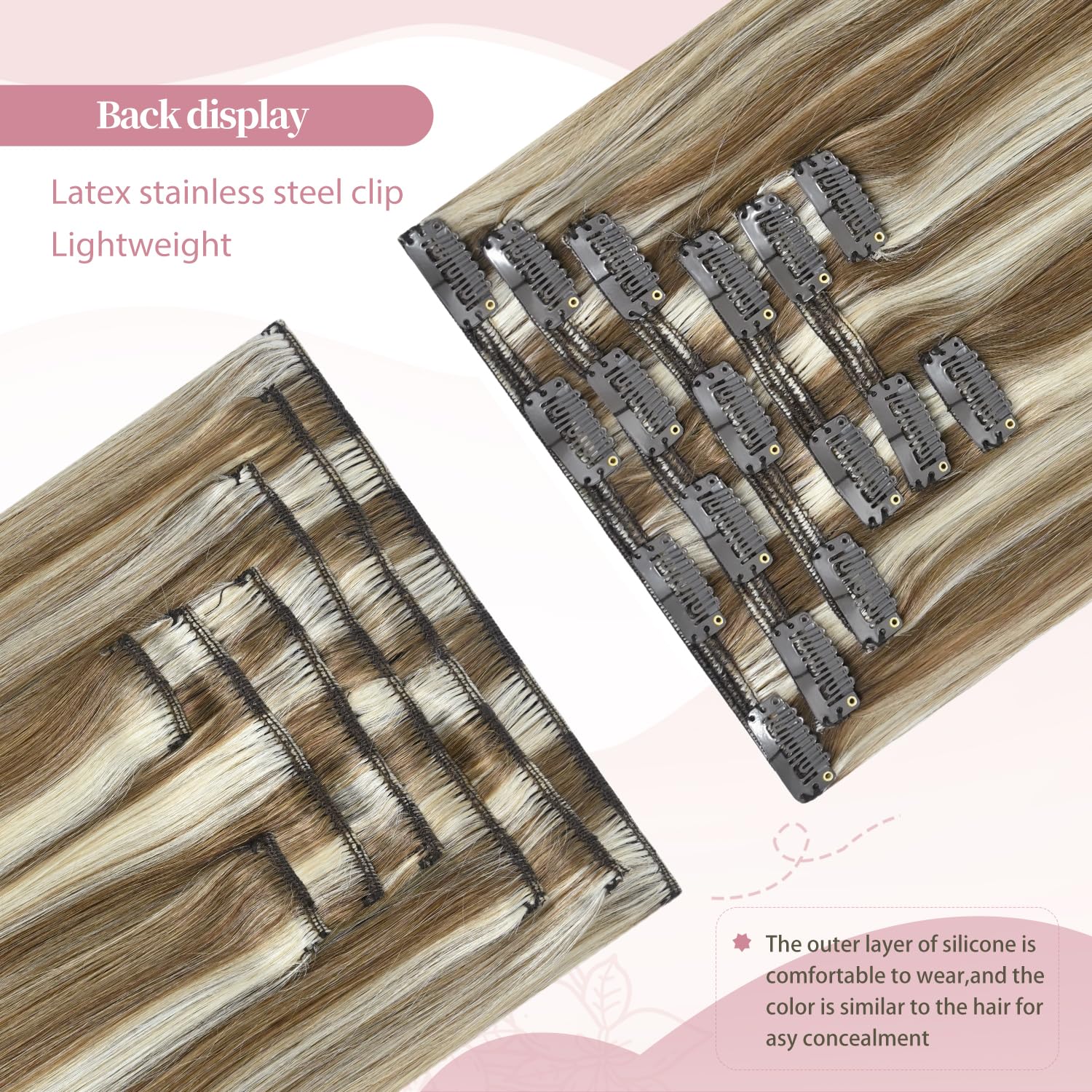 HUAYI Clip In Human Hair Extensions - 22 Inch Ash Blonde Mixed Platinum Blonde 120g, 100% Real Human Hair Weft for Women | Premium Quality Remy Hair for Natural Volume & Length | Perfect for Daily Wear, Parties, Weddings & Special Occasions