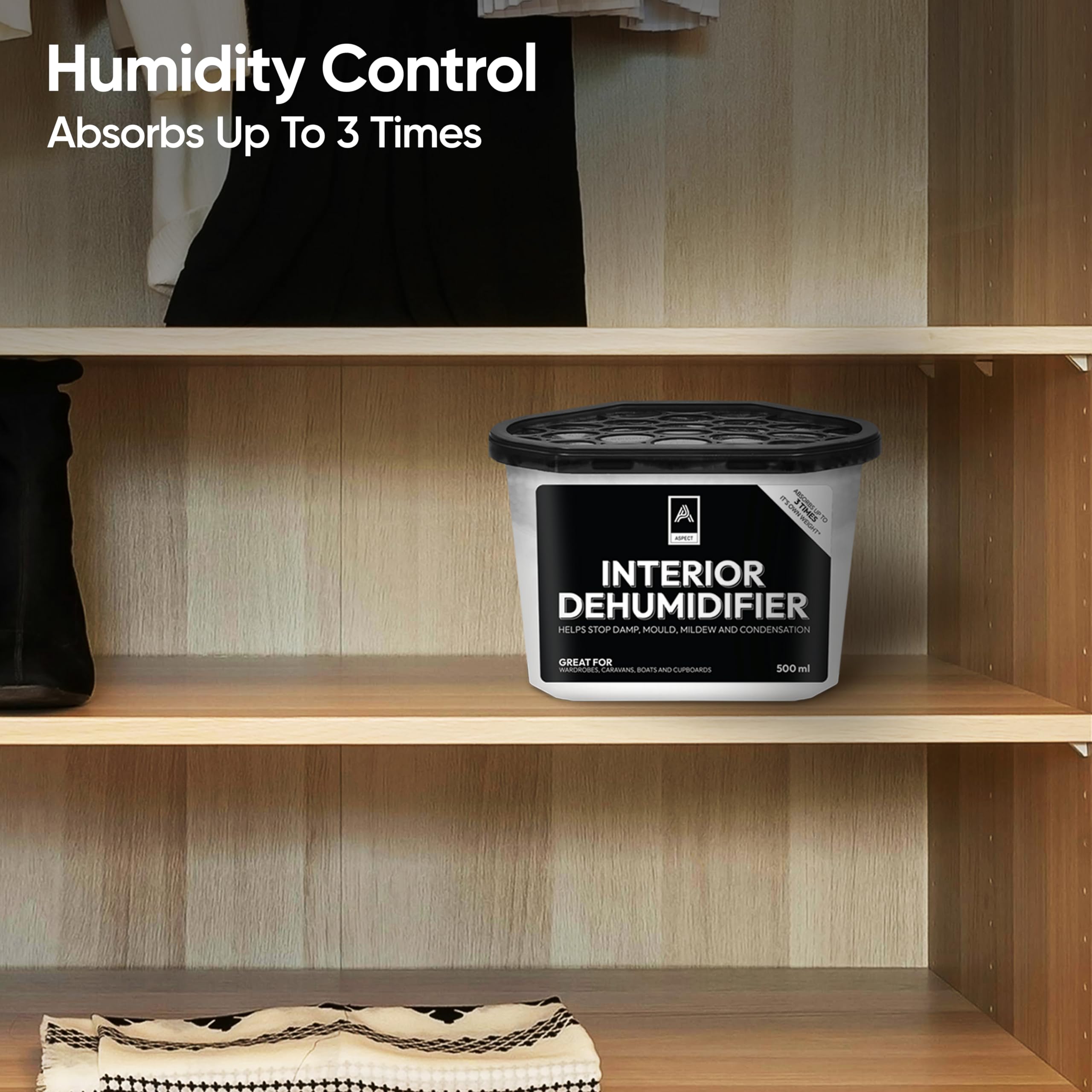 500ml Aspect Dehumidifier & Moisture Absorber - Eliminates Damp, Mold, and Condensation for Home, Kitchen, Wardrobe, Bedroom, Caravan, Office, Garage, Bathroom - Ideal for Humid Climates and Small Spaces (Pack of 20)