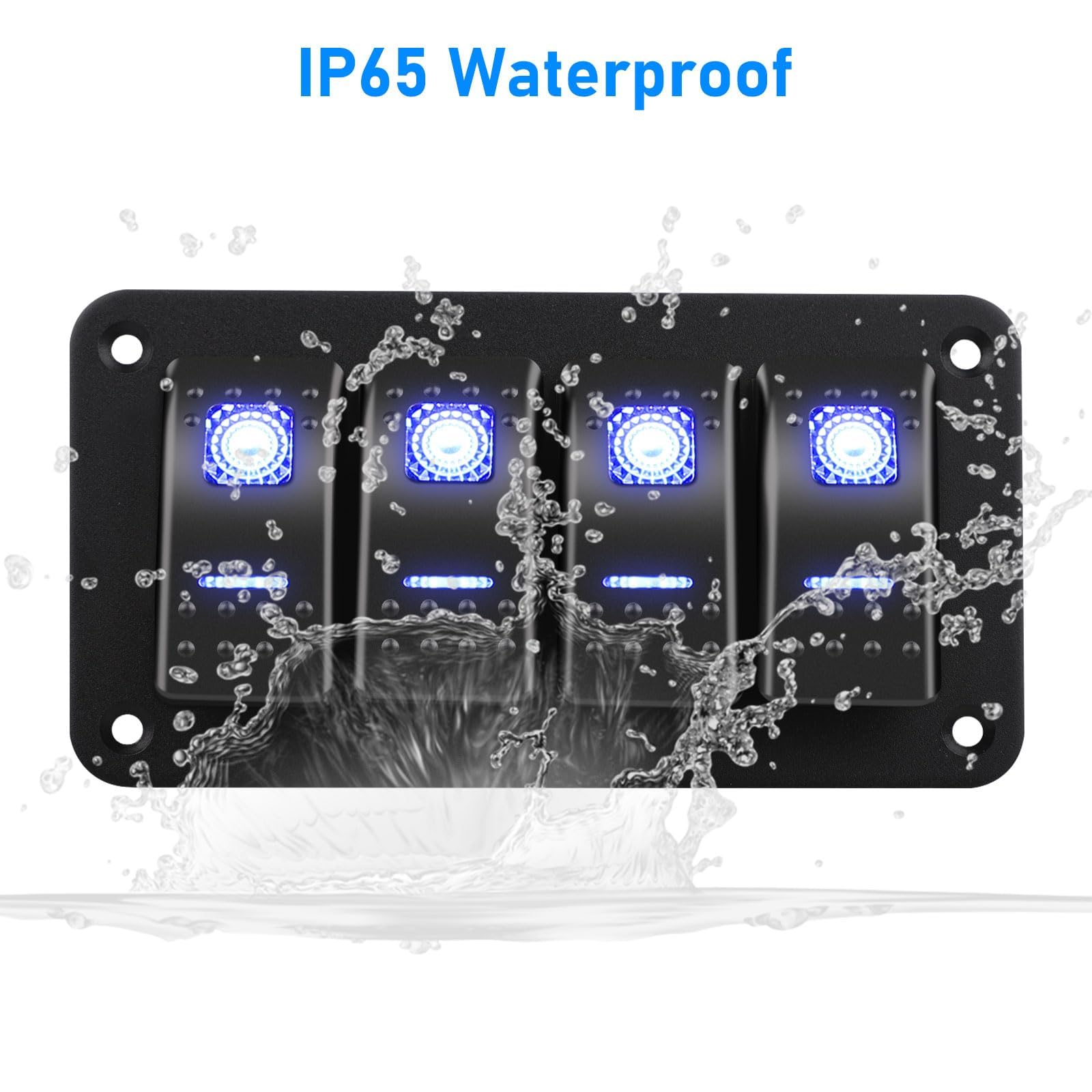 SUNJOYCO 4 Gang Marine Boat Rocker Switch Panel - 12V/24V Waterproof 5 Pin On Off Rocker Switch Panel with Blue LED Light for RV, Marine, Truck, Boat, Car & Vehicles - Perfect for Marine Electrical Systems & Automotive Dashboards