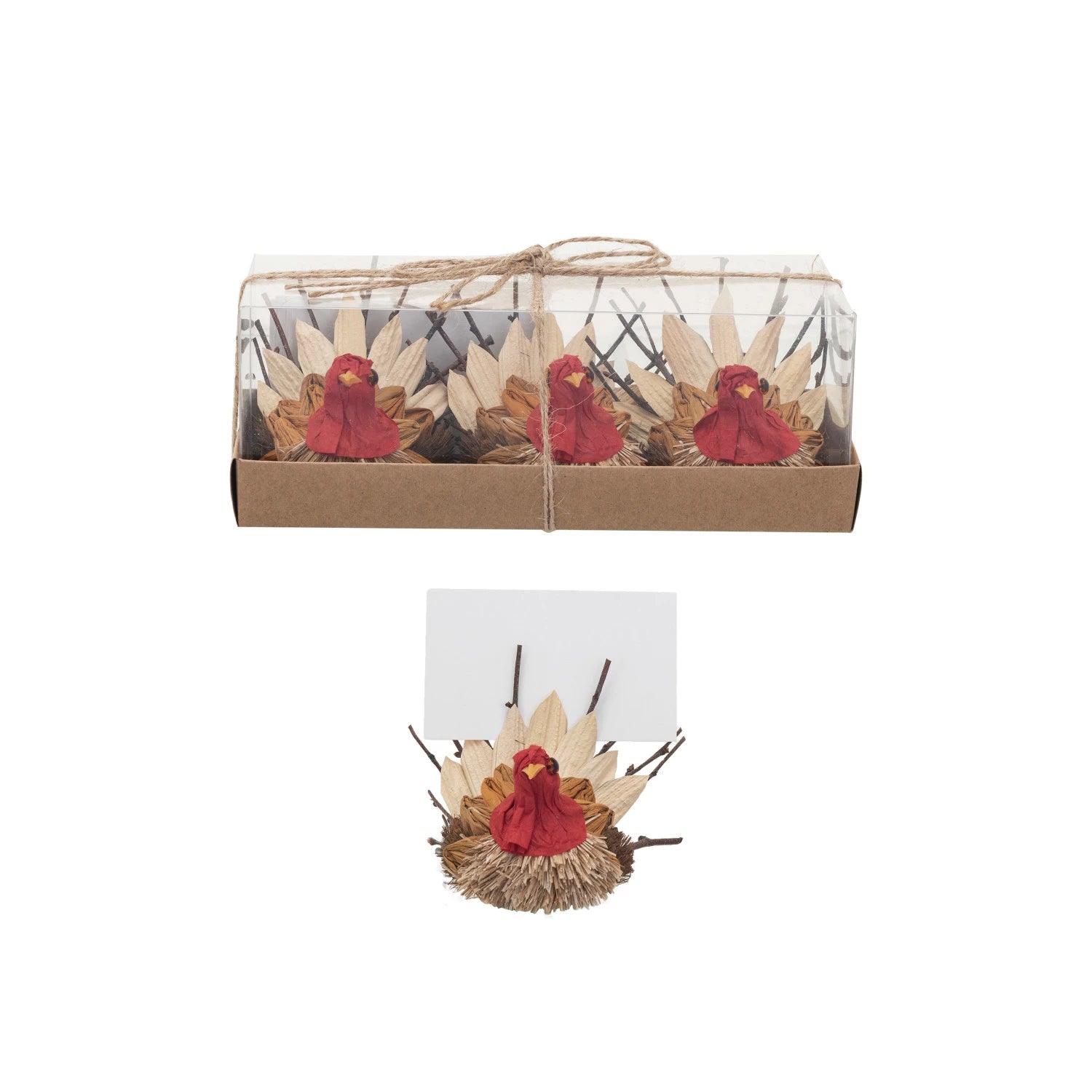 Natural Dried Corn Husk Turkey Place Card Holders - 12 Pack for Thanksgiving Table Decor, Wedding, Party, and Holiday Place Settings