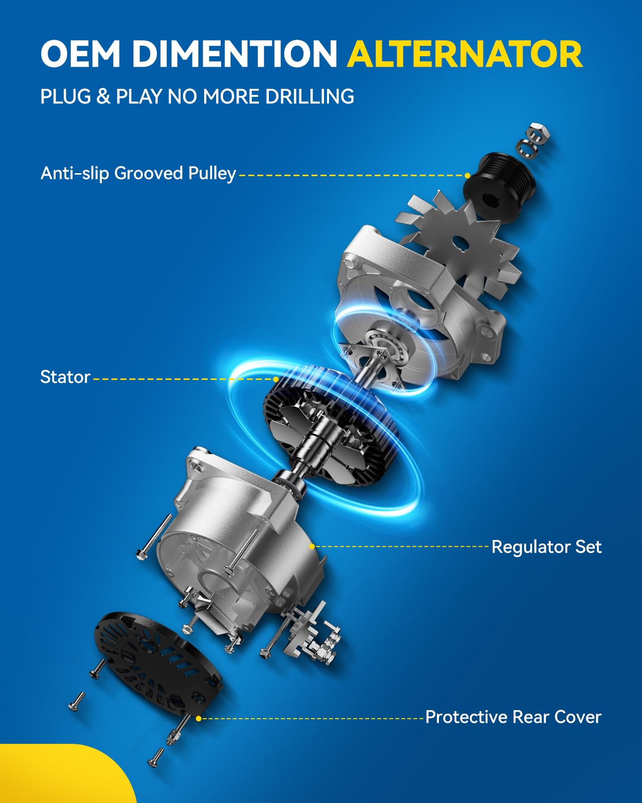 PHILTOP 150A Alternator Replacement for Dodge Charger 2008-2010, 300 2008-2010, Challenger 2008-2010, Magnum 2008, Charger 2012-2013, 300 2012-2013 - Compatible with Part Numbers 11383N, 11383 - High Performance Car Charging System for Smooth Driving & Reliable Power Supply