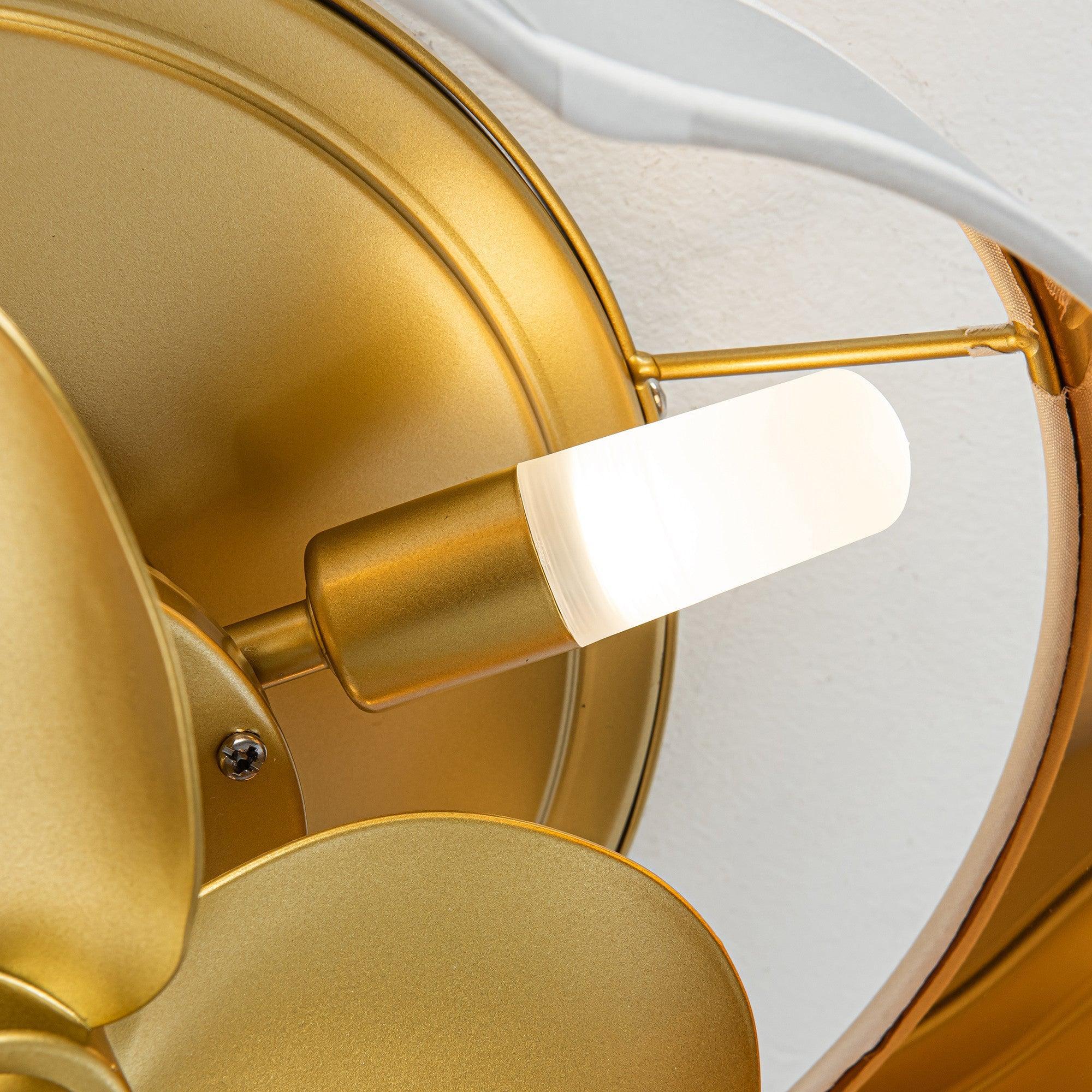 13 Inch Gold Flush Mount Ceiling Fan with LED Light and Remote Control - Modern Low Profile Design for Bedroom, Living Room, and Office Spaces