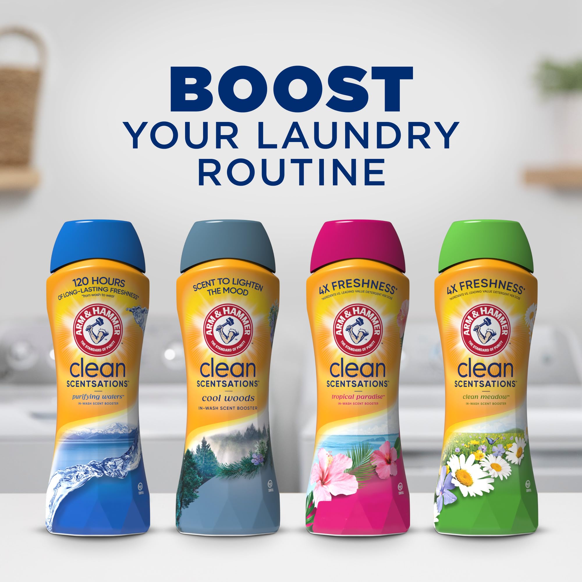 Arm & Hammer In-Wash Scent Booster, Purifying Waters - 24 oz (Pack of 4) | Long-Lasting Freshness for Laundry | Perfect for Gym Clothes, Bedding & Towels