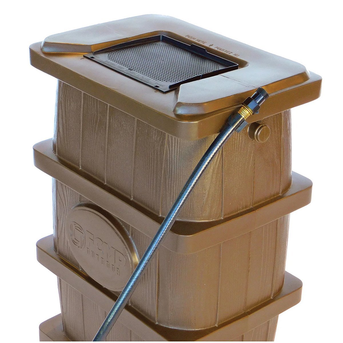45 Gallon FCMP Outdoor Wood Grain Rain Barrel - Water Collection for Gardens, Lawns & Eco-Friendly Landscaping