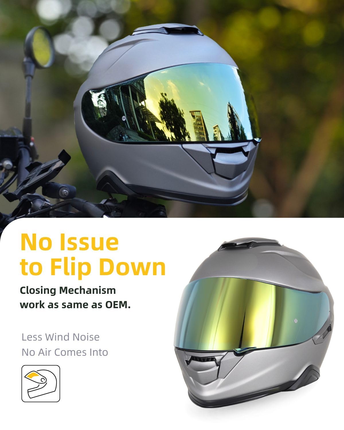 Soman GT Air 2 Visor Shield Replacement - Gold Face Shield Compatible with GT Air, GT Air 2, Neotec, CNS-1, TC-5, TC-9 Helmets - Perfect for Motorcycle Riding, Racing & Outdoor Safety Protection