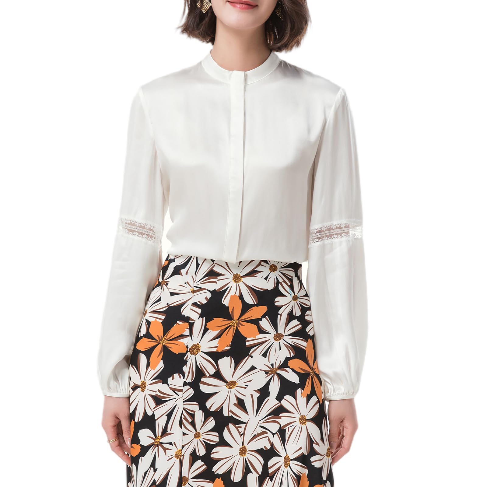 100% Pure Silk Blouses for Women - Elegant Long Sleeve Shirts - Perfect for Office Wear, Formal Events & Special Occasions