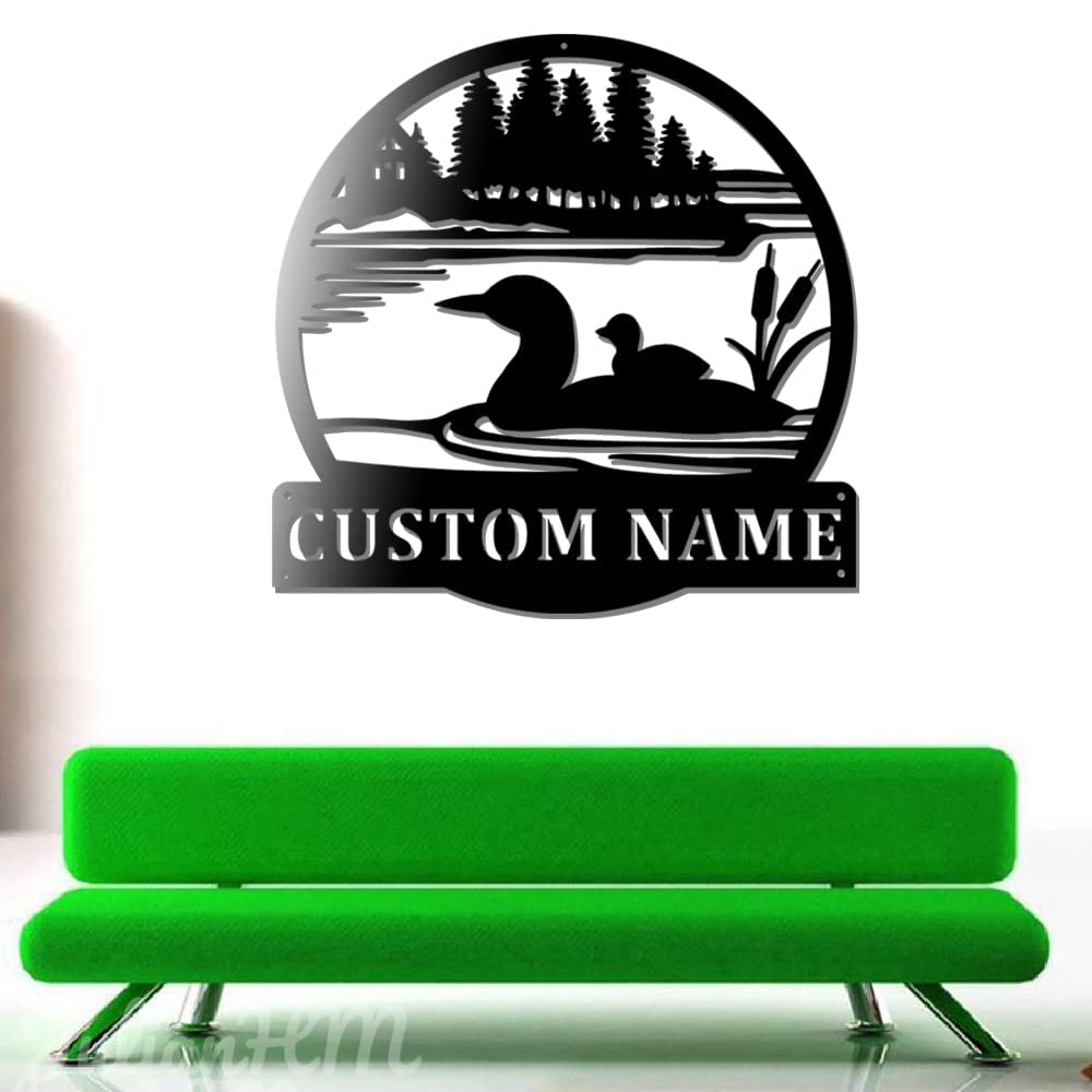 Custom Loon Duck Monogram Metal Wall Art with LED Lights - Personalized Name Sign Home Decor - 24x24 Inches Wall Hanging for Living Room, Bedroom, Nursery - Perfect Housewarming Gift & Rustic Cabin Decor