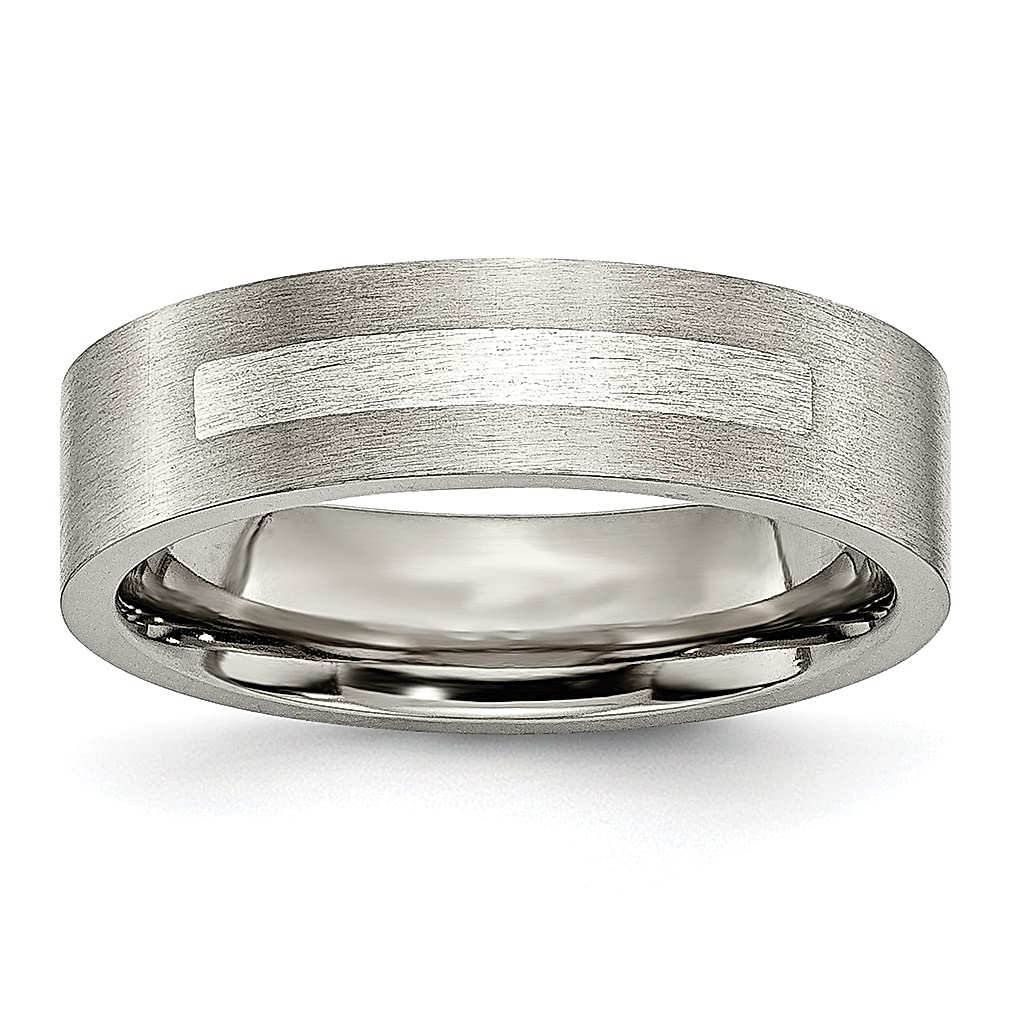 ICE CARATS 6mm Titanium Brushed 925 Sterling Silver Inlay Flat Wedding Band Ring - Premium Fine Jewelry for Women | Perfect Anniversary, Engagement & Wedding Gift for Her | Everyday Wear & Special Occasions