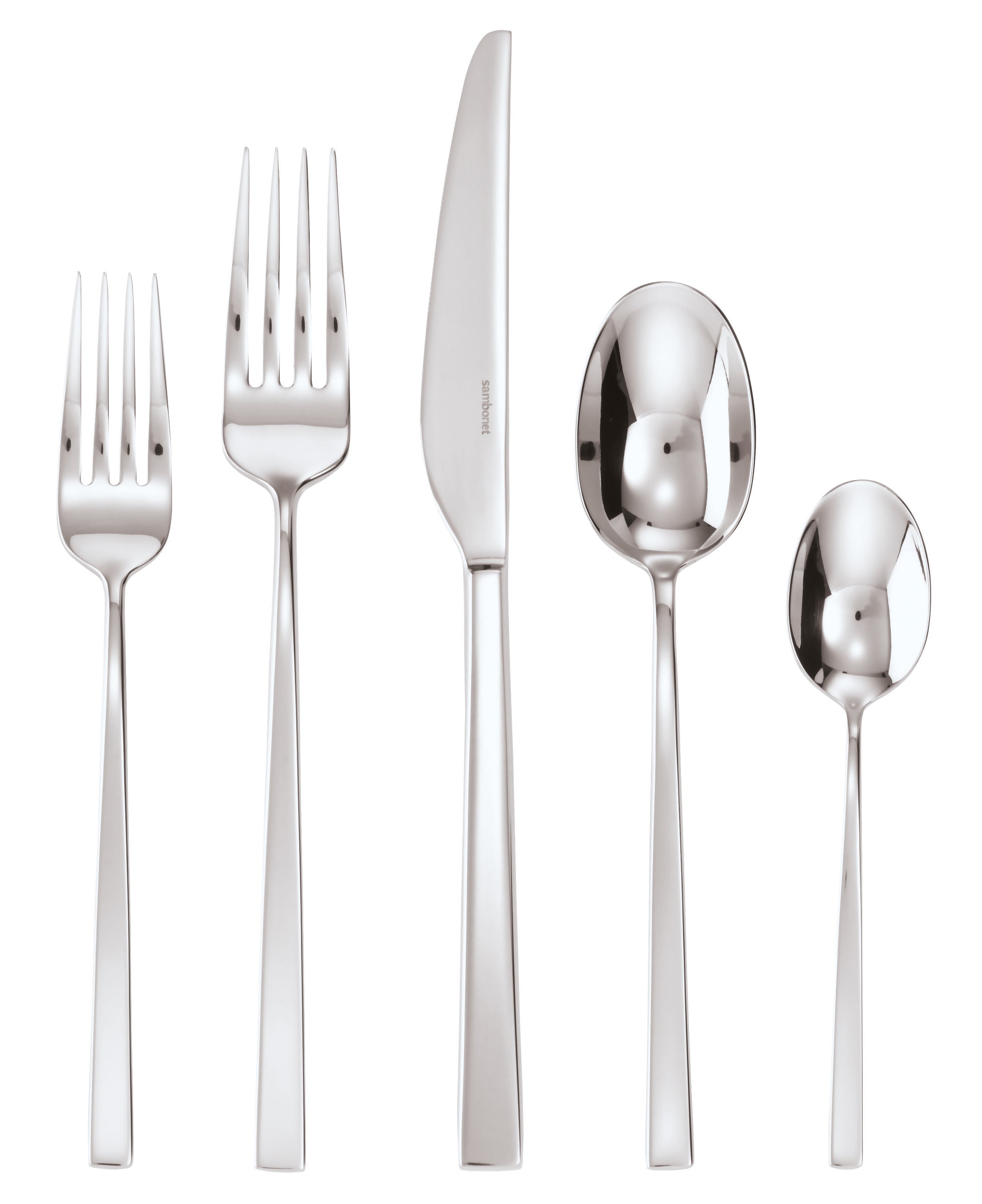 Premium Linea Q 5-Piece Stainless Steel Flatware Set - Knife, Fork, Spoon, Salad Fork & Teaspoon - Elegant Dinnerware for Formal Dining, Wedding Registry & Everyday Use