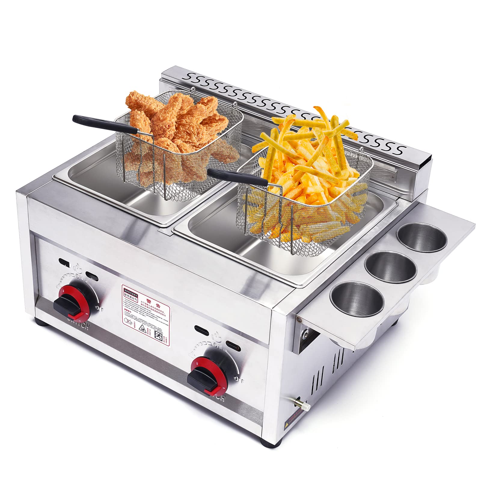 6L x 2 Commercial Stainless Steel Gas Deep Fryer with Dual Baskets - Professional Countertop Deep Fryer for Restaurants, Fast Food & Home Use - Perfect for Frying Chicken Wings, French Fries, Donuts & More (US Stock)