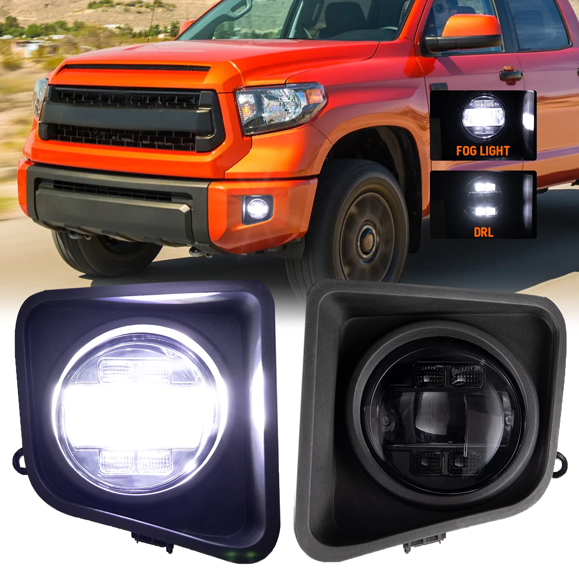 LED Fog Lights with DRL for Toyota Tundra 2014-2021 - Waterproof Bumper Fog Lamps, Bright White/Amber Lights - Perfect for Off-Roading, Night Driving & Bad Weather Conditions
