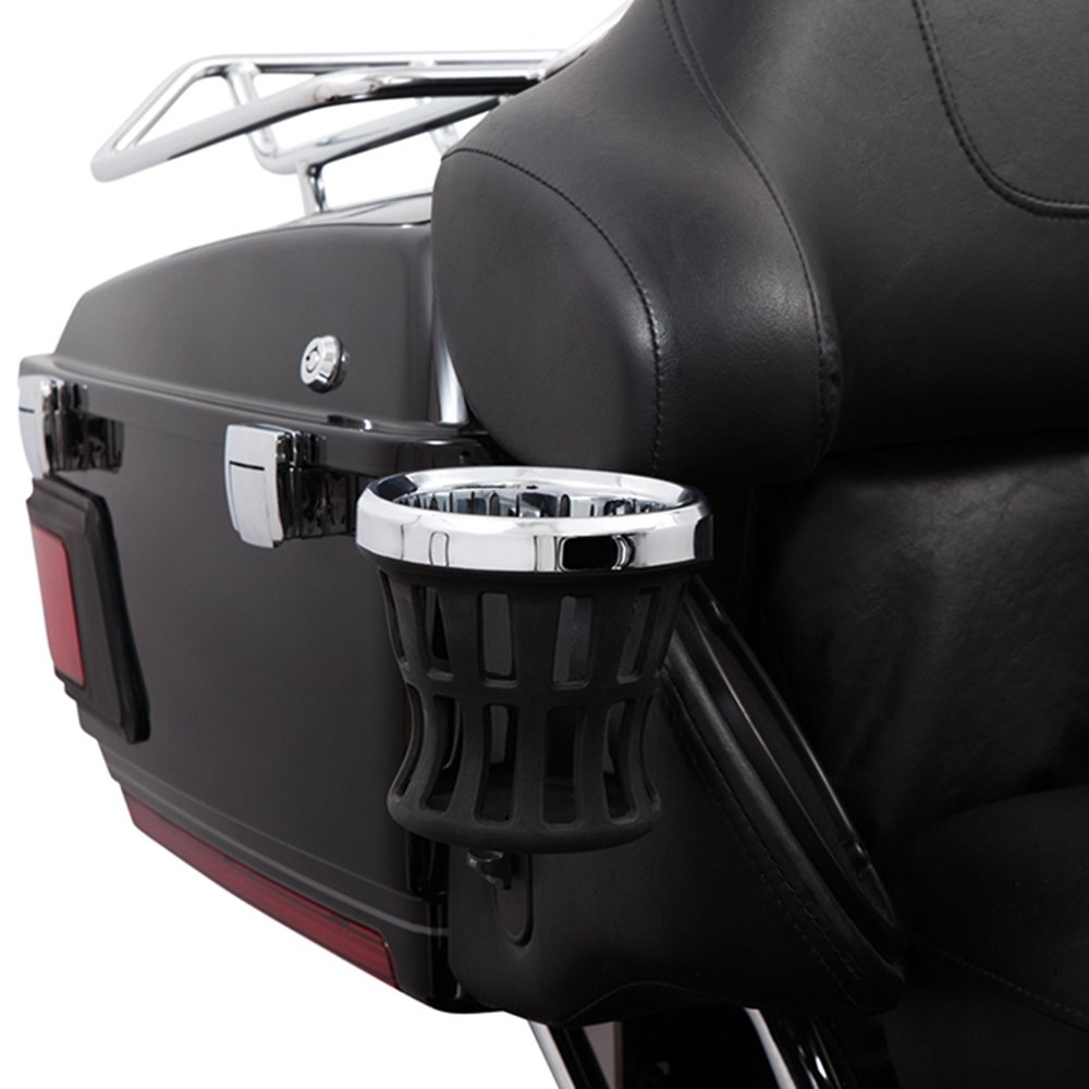 **Chrome Drink Holder for 2014-Up Harley-Davidson Motorcycles - Passenger Perch Mount (Model 50422) - Perfect for Road Trips & Long Rides**