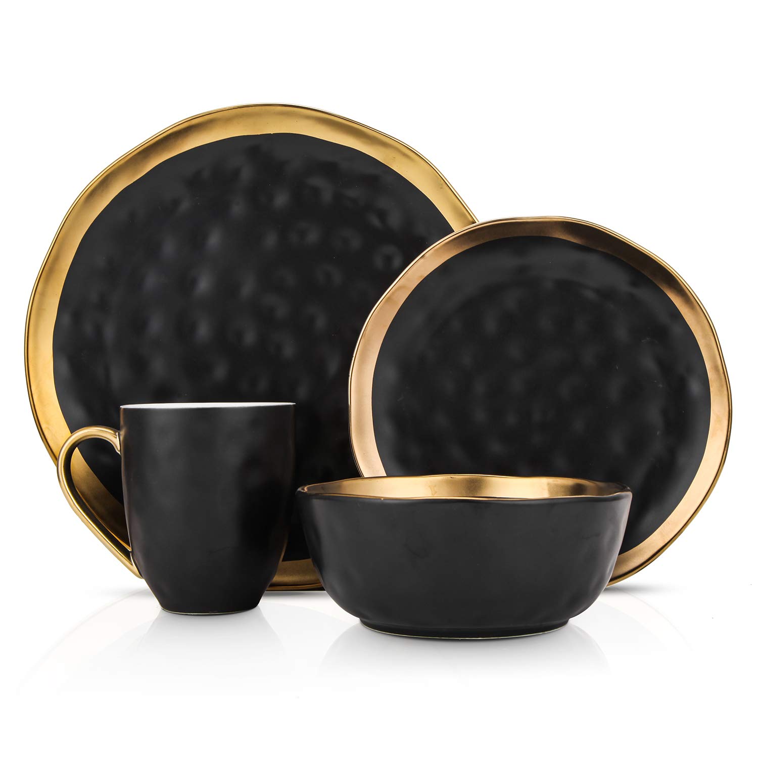 Florian Modern Porcelain Dinnerware Set - 32-Piece Stone Lain Dish Set for 8, Gold and Black Elegant Tableware - Perfect for Dinner Parties, Holidays & Formal Dining