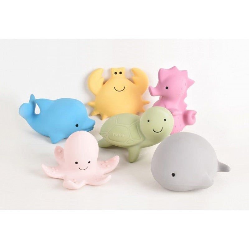 Tikiri Ocean Buddies Natural Rubber Teething Toys for Babies - Safe, Non-Toxic Chew Toys for Infants & Toddlers | Perfect for Teething Relief, Sensory Play & Bath Time Fun