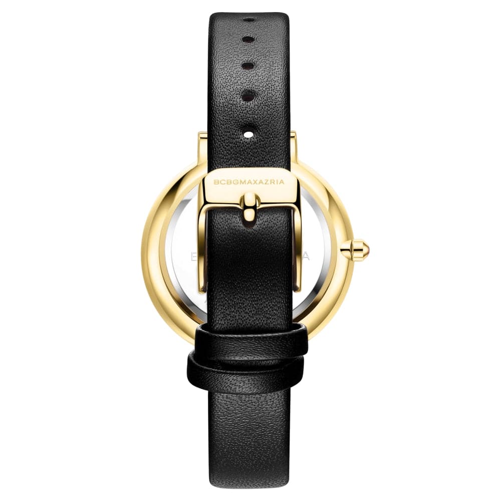 BCBGMAXAZRIA Women's Quartz Rose Gold Stainless Steel Watch with Black Leather Strap BG50668003 - Perfect for Office, Party & Everyday Wear