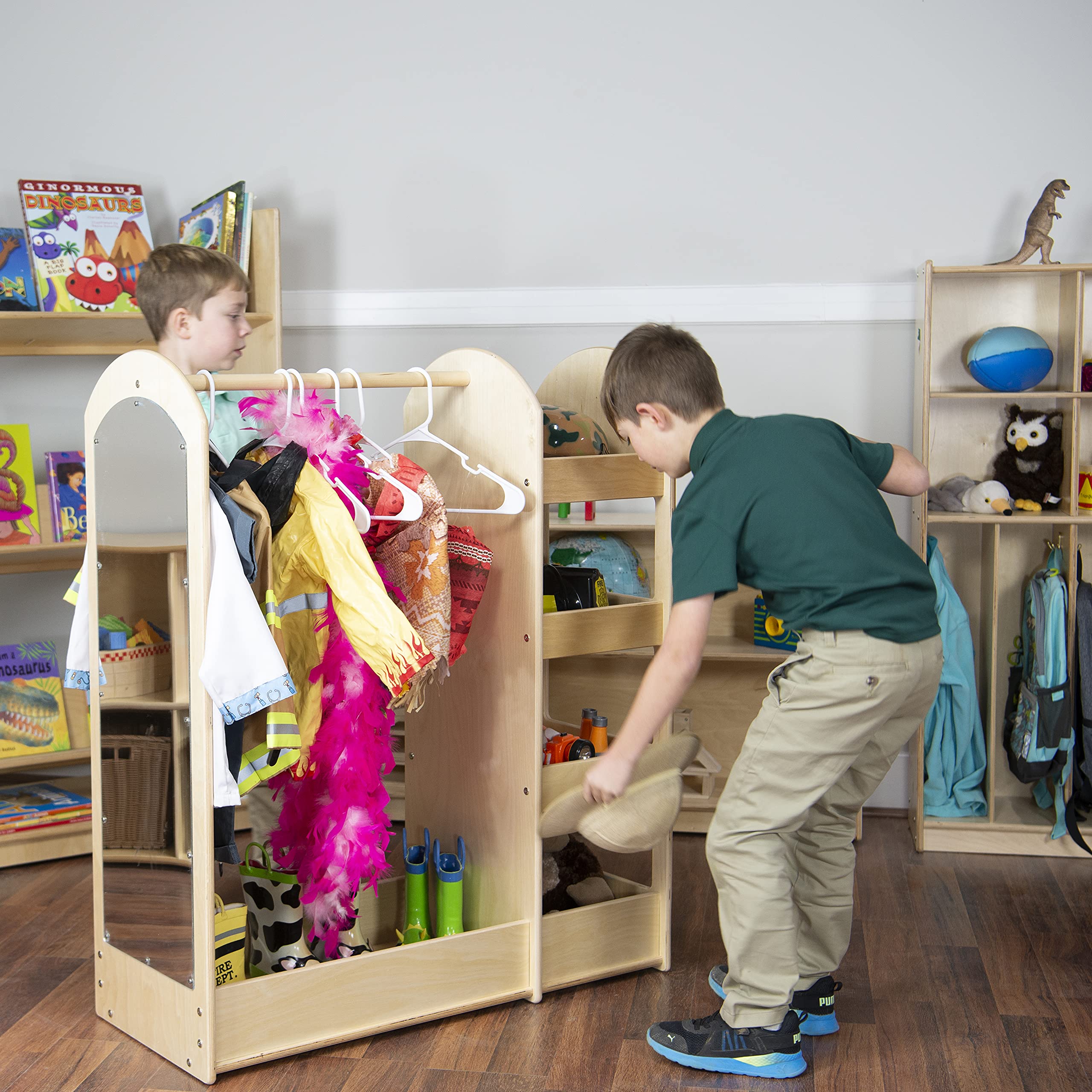 Contender Wooden Pretend Play Dress-Up Station for Kids - Montessori Toddler Closet with Mirror & Hooks for Costume Storage | Perfect for Role Play, Preschool Learning & Kids Bedroom Organization
