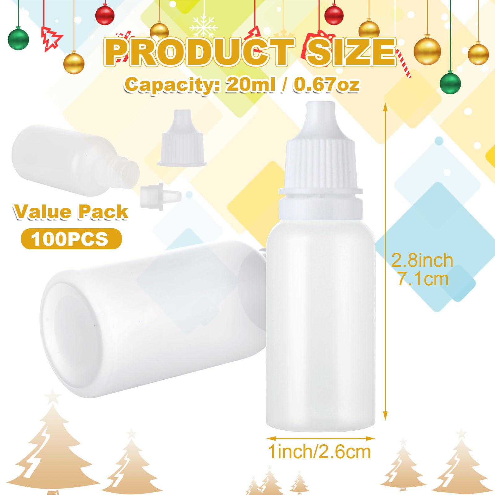 100Pcs 20ML Clear Plastic Dropper Bottles with Caps - Empty Essential Oil Bottles, Travel Size Mini Squeeze Bottles for Liquids, Paint, Ear Drops - Perfect for DIY, Crafts, Travel & Home Use
