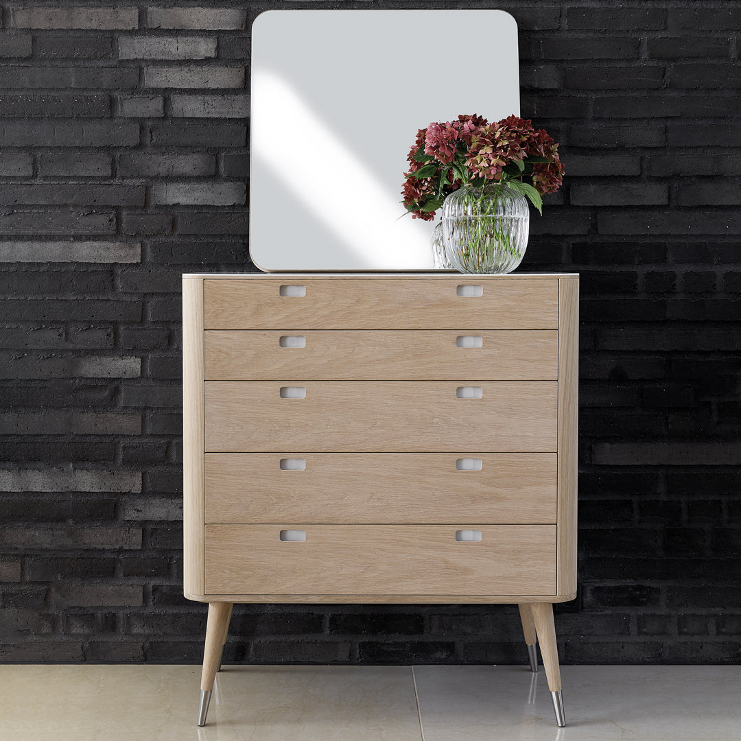 AK2430 5-Drawer Chest of Drawers for Bedroom, Solid Wood Dresser with Mirror - Perfect for Closet Organization & Home Storage