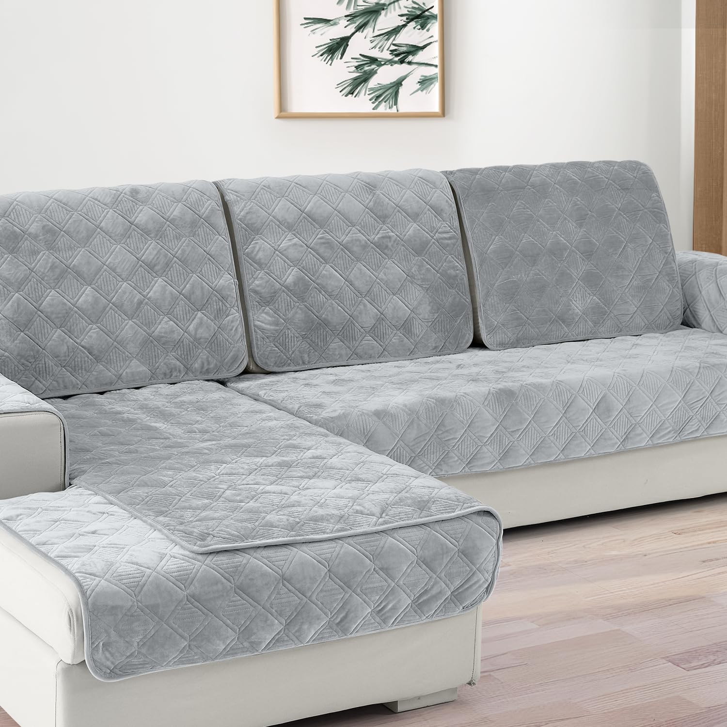 Deep Dream 3-Cushion Sectional Sofa Cover - Anti-Slip Pet-Friendly Recliner Loveseat Cover for L-Shaped Couches, 28x70 Inches, Light Gray (1 Piece) - Perfect for Living Room, Family Room & Pet-Friendly Homes