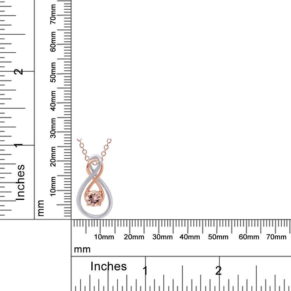 14K Gold Over Sterling Silver Morganite Infinity Pendant Necklace - 5MM Round 1/2 Cttw Gemstone, Two-Tone Design for Women | Valentine's Day Gift, Anniversary Present, Birthday Jewelry for Her | Perfect for Romantic Occasions & Everyday Elegance
