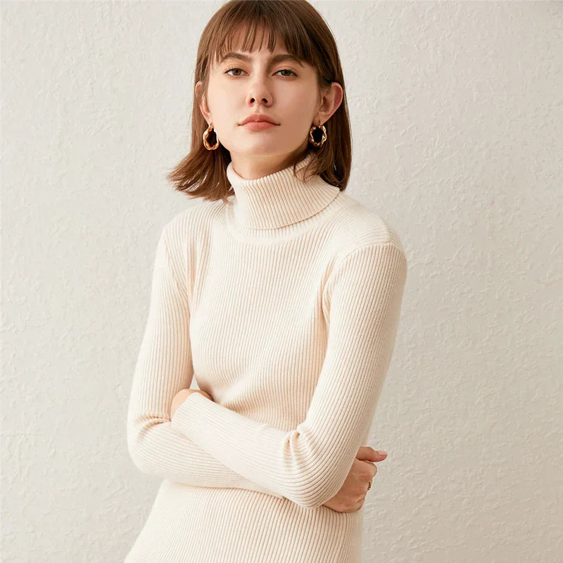 2023 Women's Cashmere Turtleneck Sweater Dress - Soft Knit Long Pullover for Winter & Fall | Perfect for Office, Date Night & Holiday Outfits