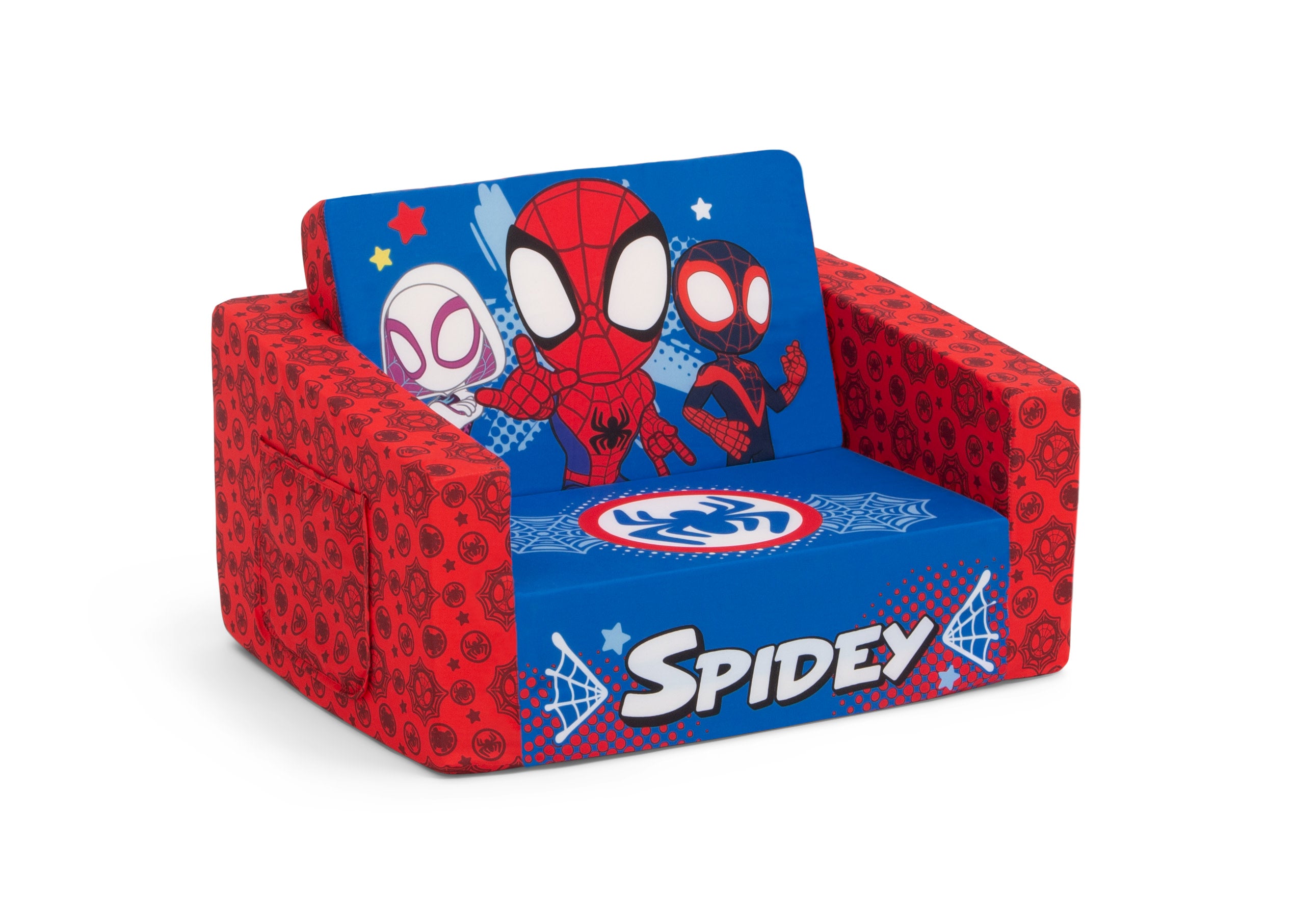 Marvel Spidey and His Amazing Friends 2-in-1 Kids Cozee Flip Out Chair - Convertible Toddler Chair to Lounger for Playroom, Bedroom & TV Time | Spiderman Themed Children's Furniture