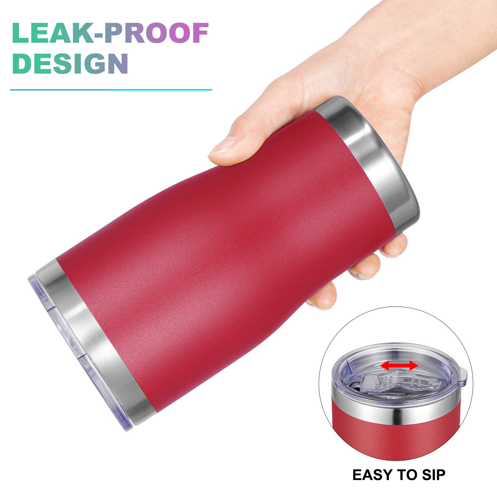 VEGOND 20oz Stainless Steel Tumbler with Lid & Straw - Vacuum Insulated Double Wall Travel Mug for Coffee, Tea & Cold Drinks - Brick Red (12 Pack) - Perfect for Office, Gym, Camping & Outdoor Activities