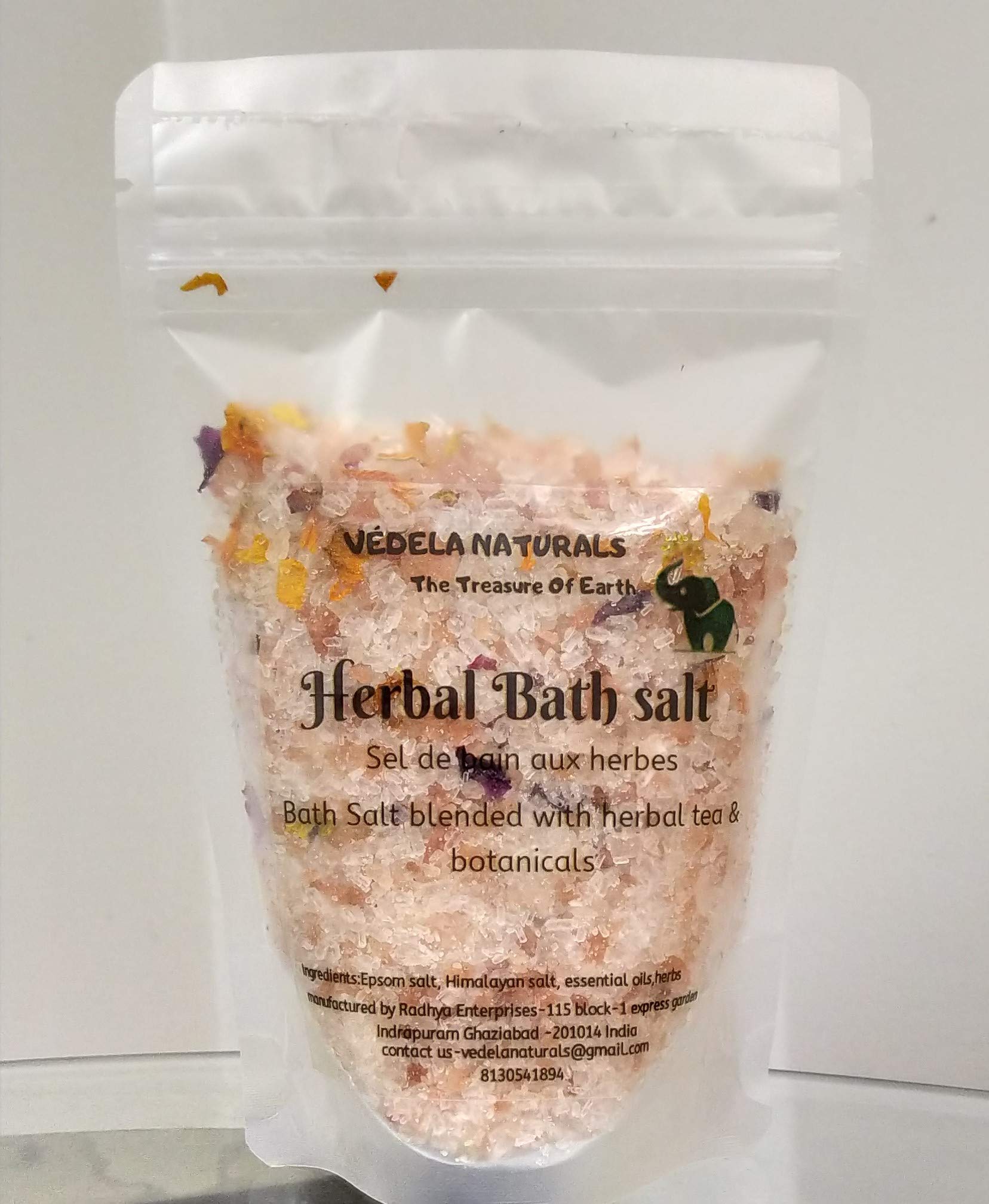 VÉDELA Naturals - Herbal Bath Salt with Lavender & Tea Tree Essential Oils | 250g Relaxing Detox Bath Soak for Stress Relief & Skin Care | Perfect for Spa Nights & Self-Care Rituals