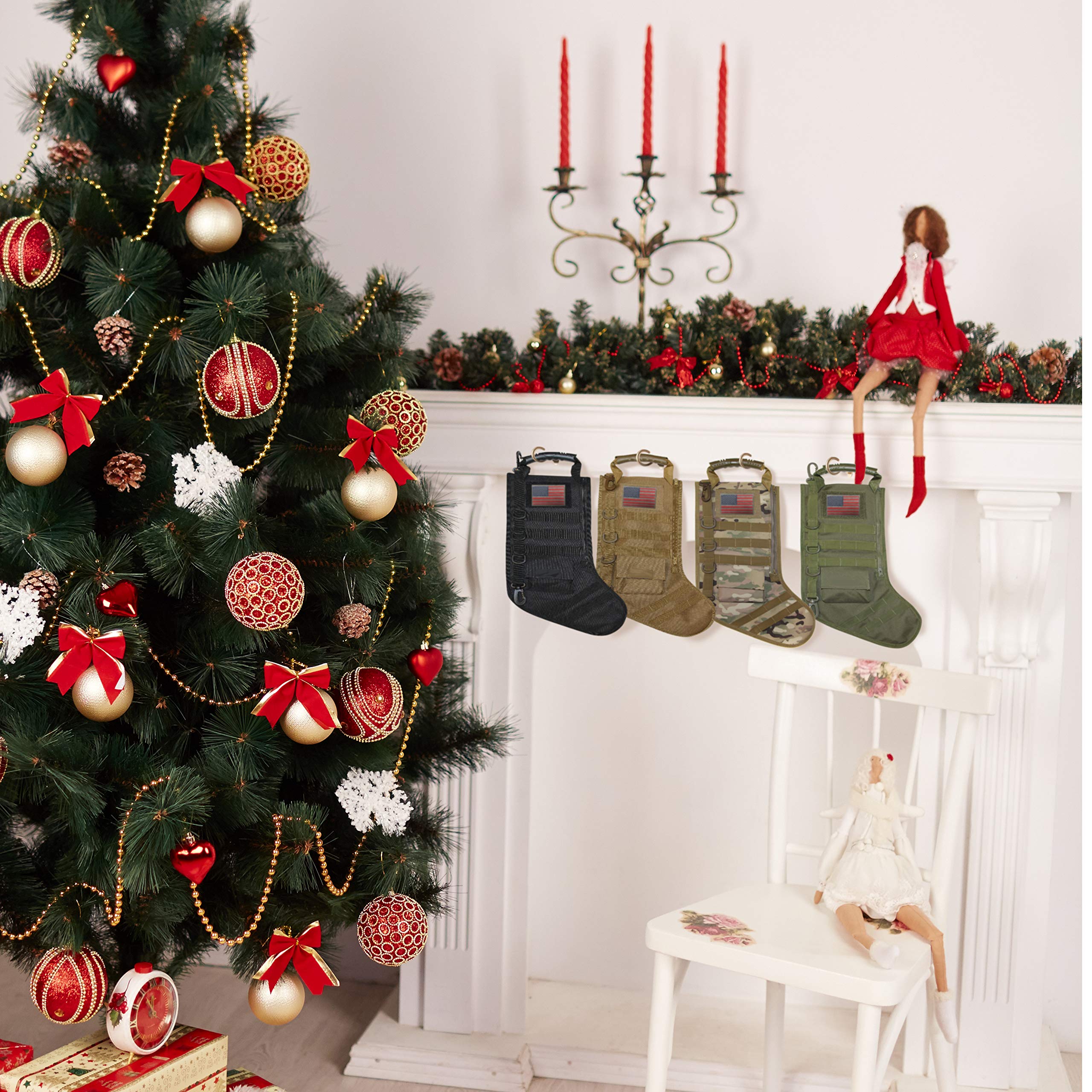 Tactical Christmas Stocking with Molle Gear - Durable Military Style Holiday Decor for Fireplace, Wall or Truck - Perfect for Outdoor Enthusiasts & Christmas Gifts