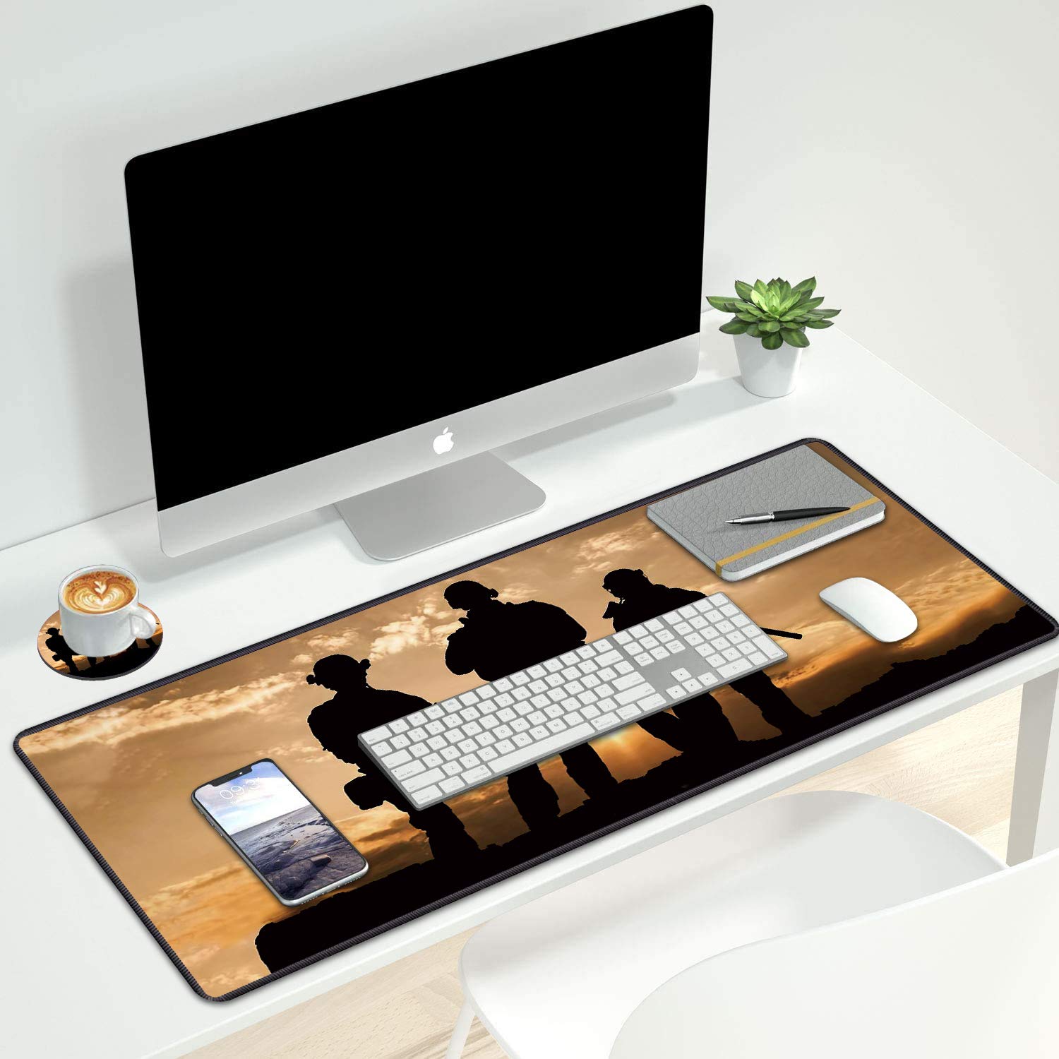 XXL Gaming Mouse Pad with Coasters Set - Stitched Edges, Non-Slip Desk Mat (31.5