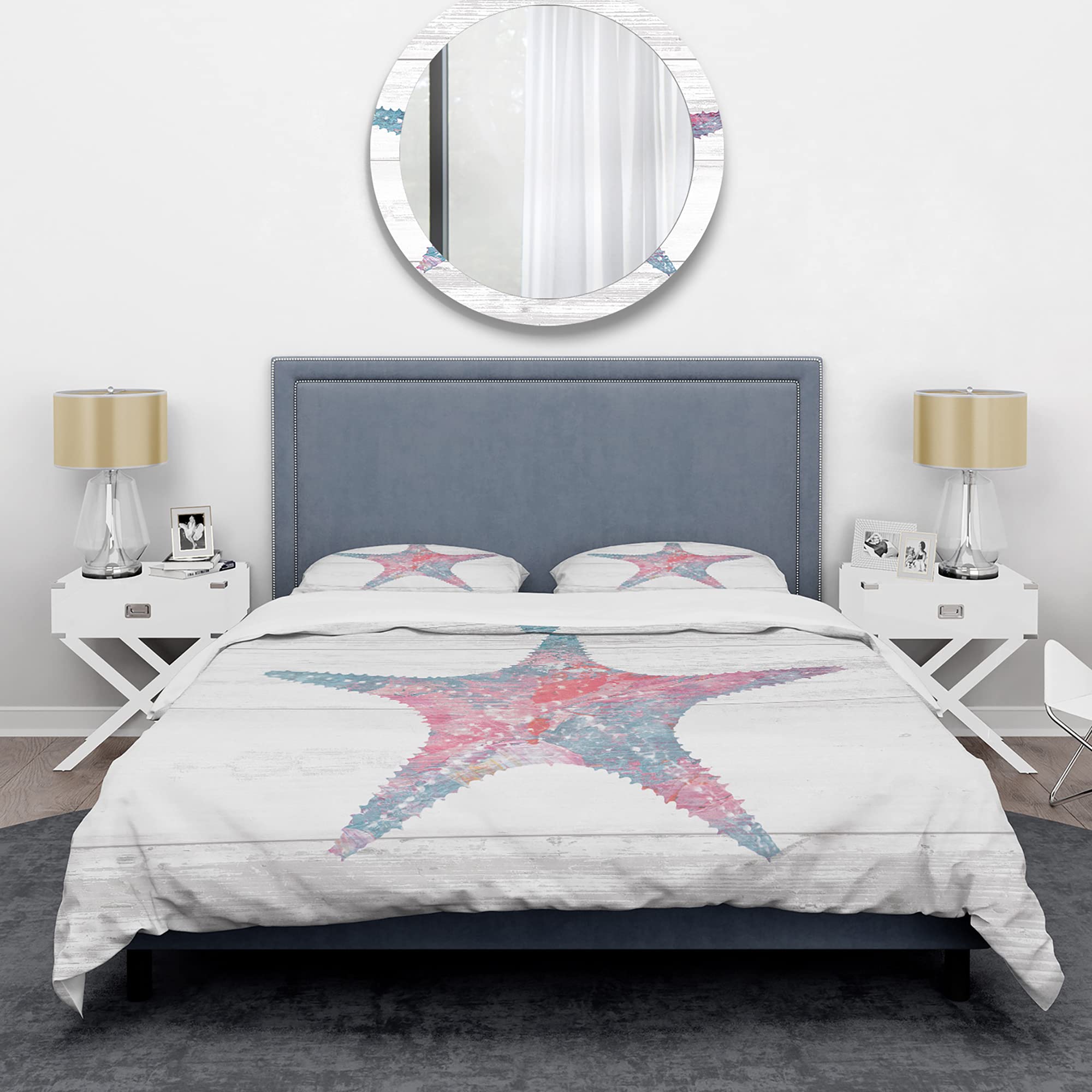 Pink Starfish Duvet Cover Set King - Coastal Ocean Life Bedding for All Seasons