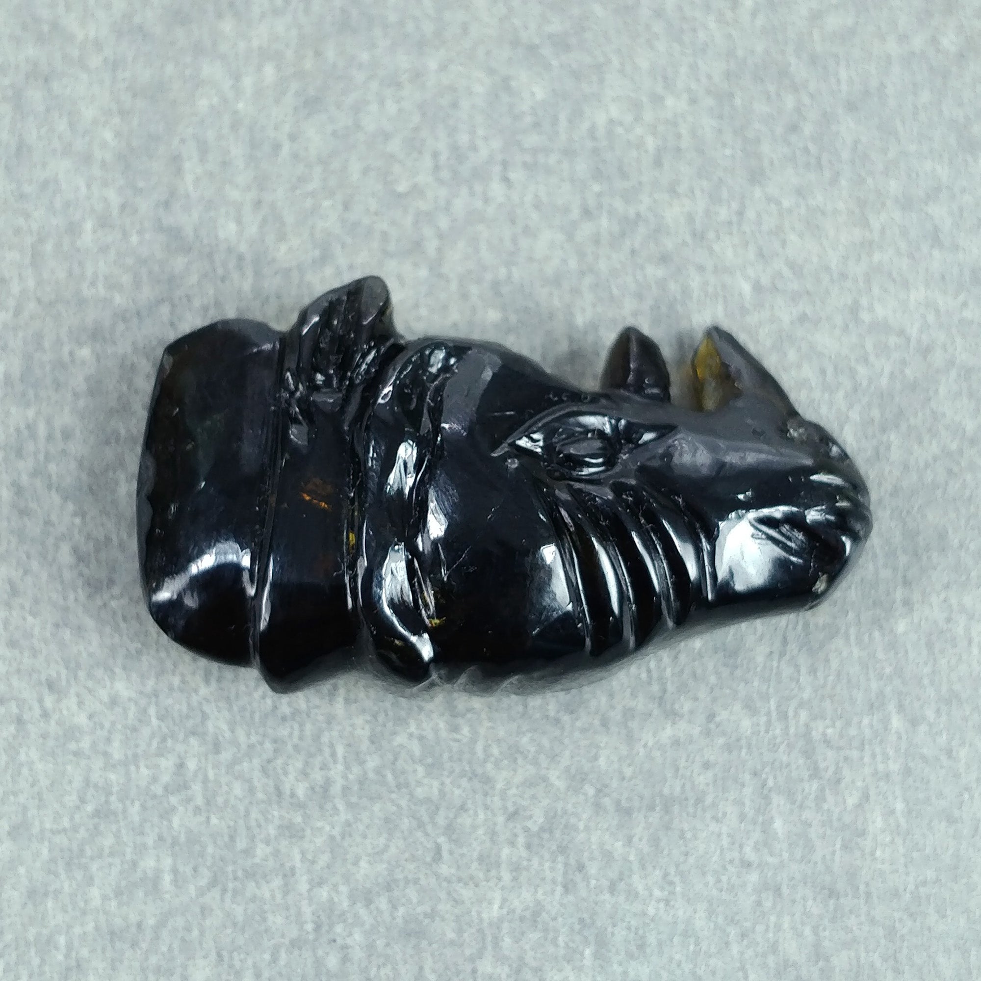 25.00cts Natural Black Tourmaline Gemstone Hand Carved Rhinoceros - 28x16mm Untreated Healing Crystal for Meditation, Protection & Jewelry Making (Includes Video)