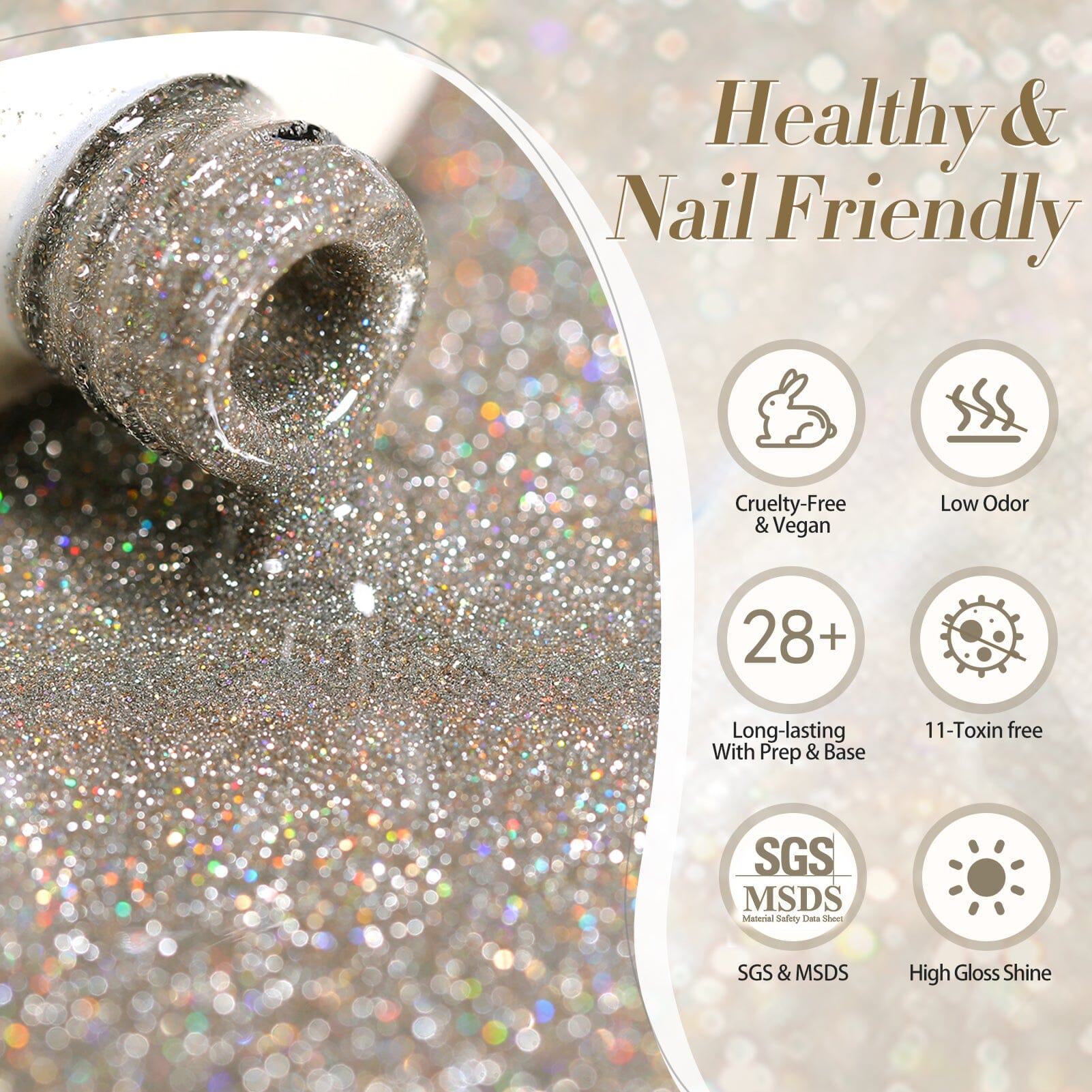 BORN PRETTY Gold Flash Reflective Glitter Gel Polish 15ml - Long Lasting Nail Art Gel for Manicure & Pedicure - Perfect for Parties, Weddings, and Special Occasions