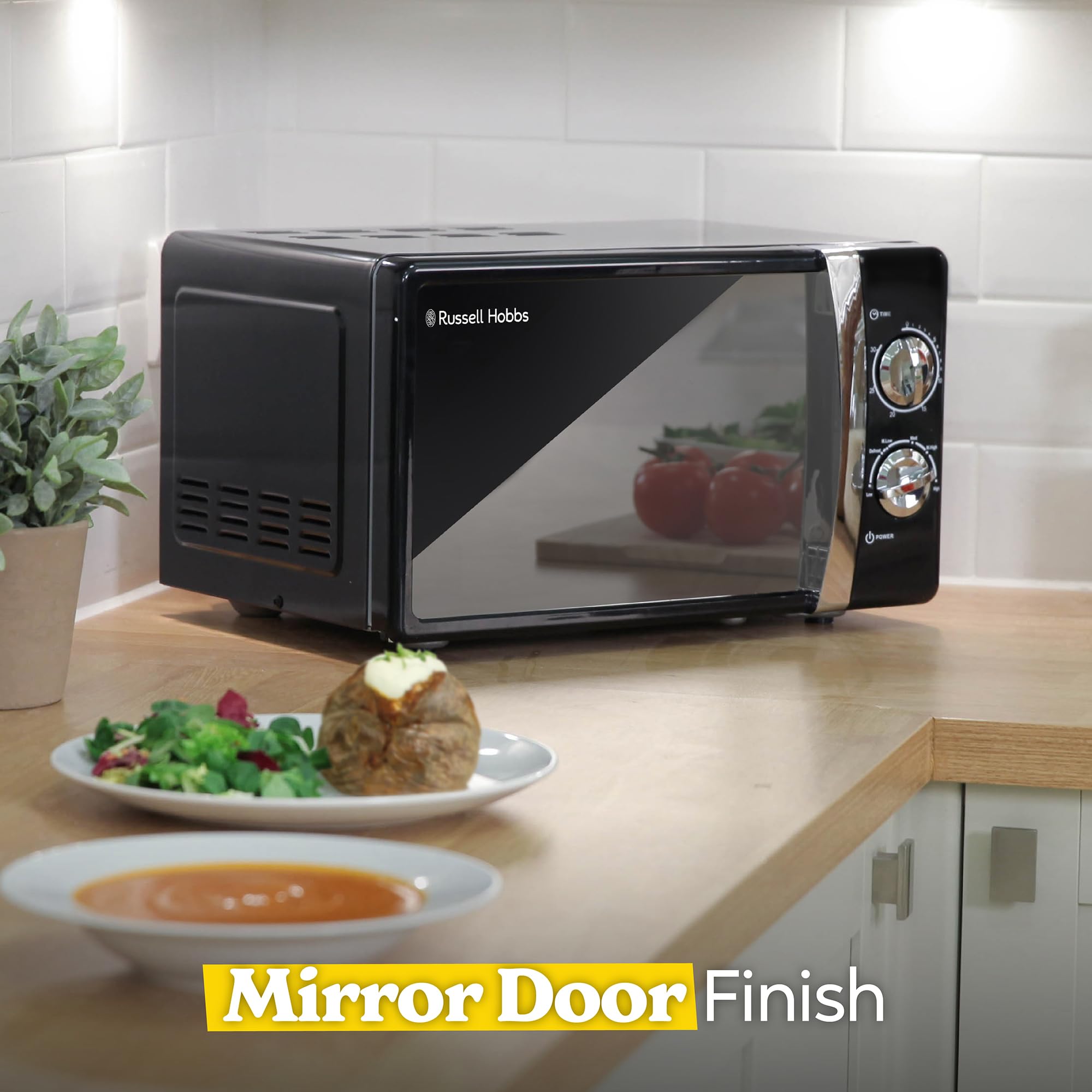 Russell Hobbs RHMM701B 17 Liter 700W Black Manual Microwave - 5 Power Levels, Timer, Defrost Function, Easy Clean Interior - Perfect for Small Kitchens, Dorms & Office Break Rooms