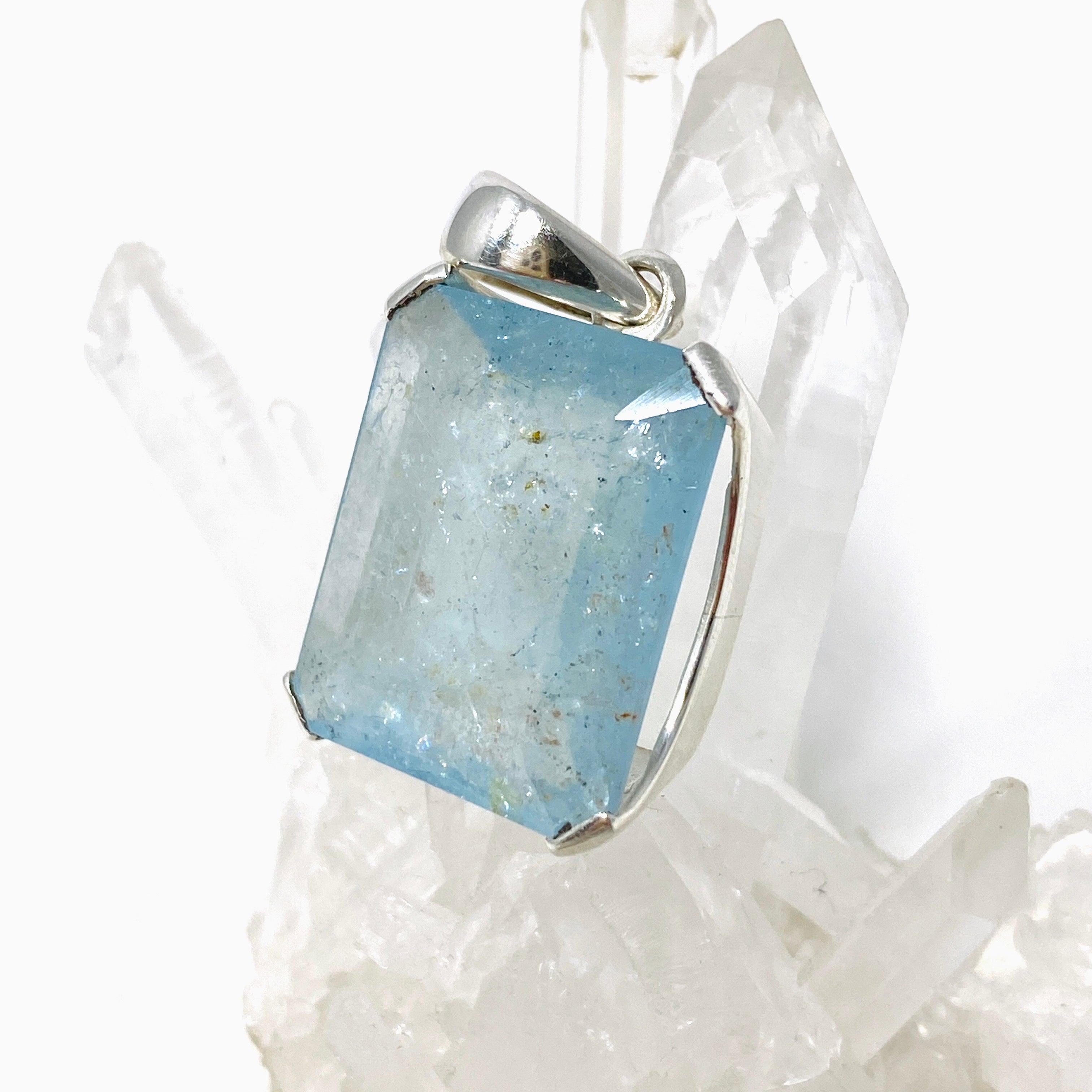Natural Aquamarine Faceted Rectangle Pendant Necklace PPGJ746 - Elegant Jewelry Gift for Women, Perfect for Weddings & Special Occasions