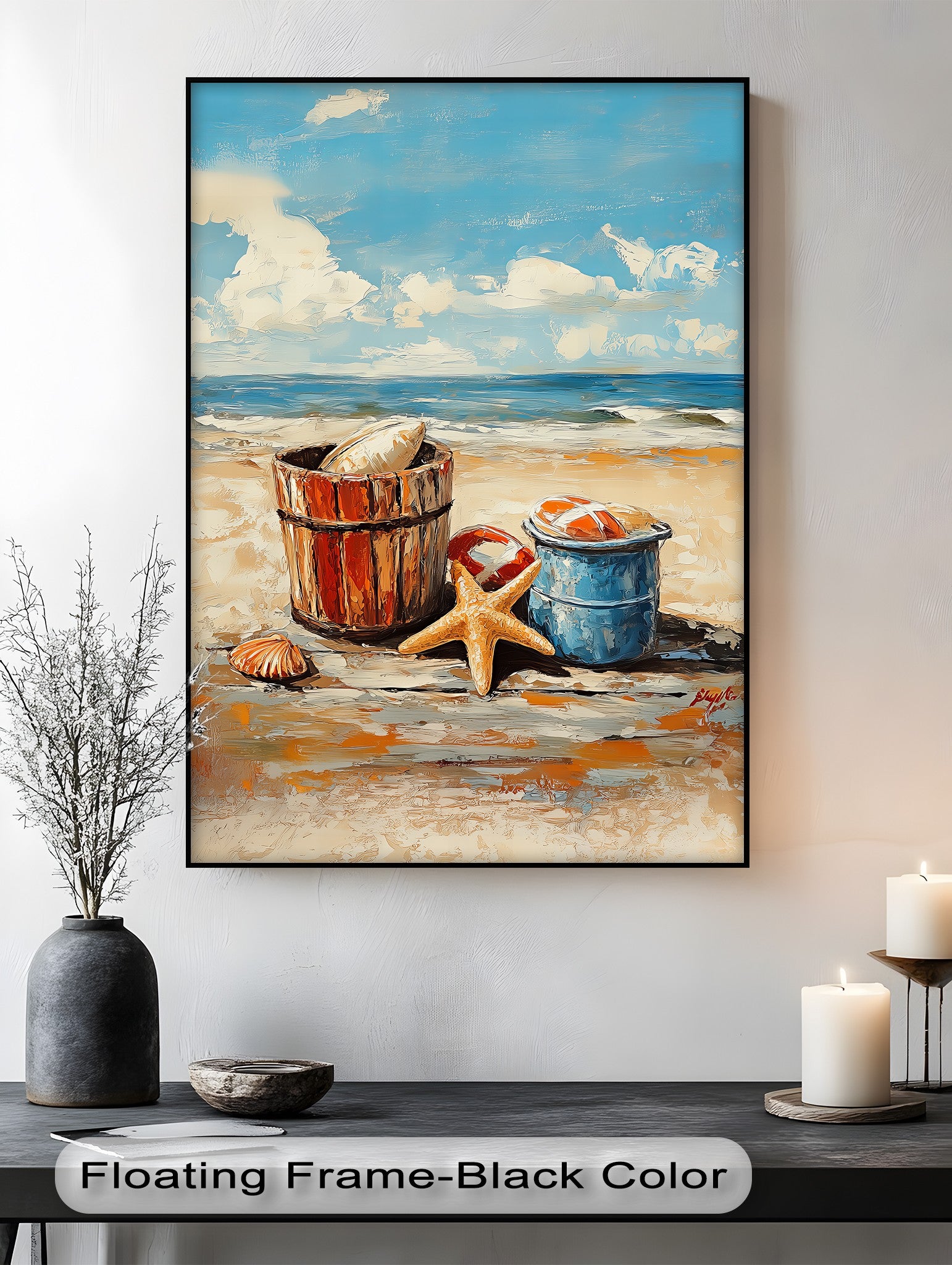 Vibrant Coastal Bucket Scene Canvas Prints - Beach Wall Art Decor for Living Room, Bedroom & Office - Perfect for Coastal, Nautical & Beach House Themes