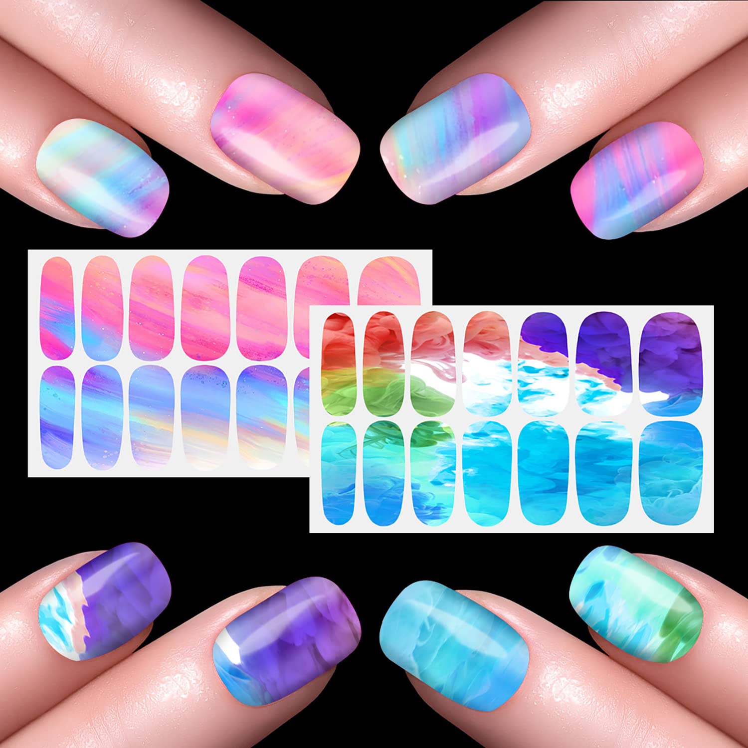 DANNEASY 12 Sheets Rainbow Nail Polish Strips - Self-Adhesive Gel Nail Wraps & Stickers for Women & Girls - DIY Nail Art Decoration for Parties, Weddings & Everyday Wear