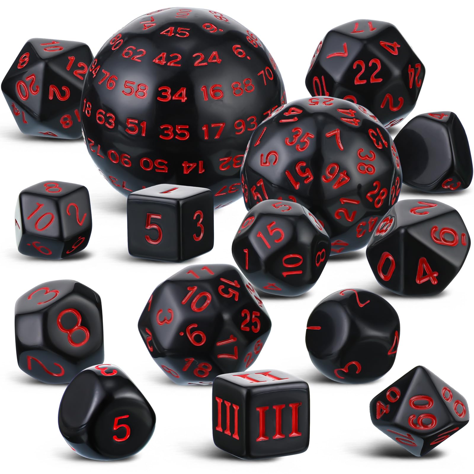 15-Piece Complete Polyhedral Dice Set D3-D100 | Opaque Black & Red RPG Dice for Dungeons & Dragons, Pathfinder & Tabletop Role-Playing Games | Perfect for Game Nights, D&D Campaigns & Gift Giving