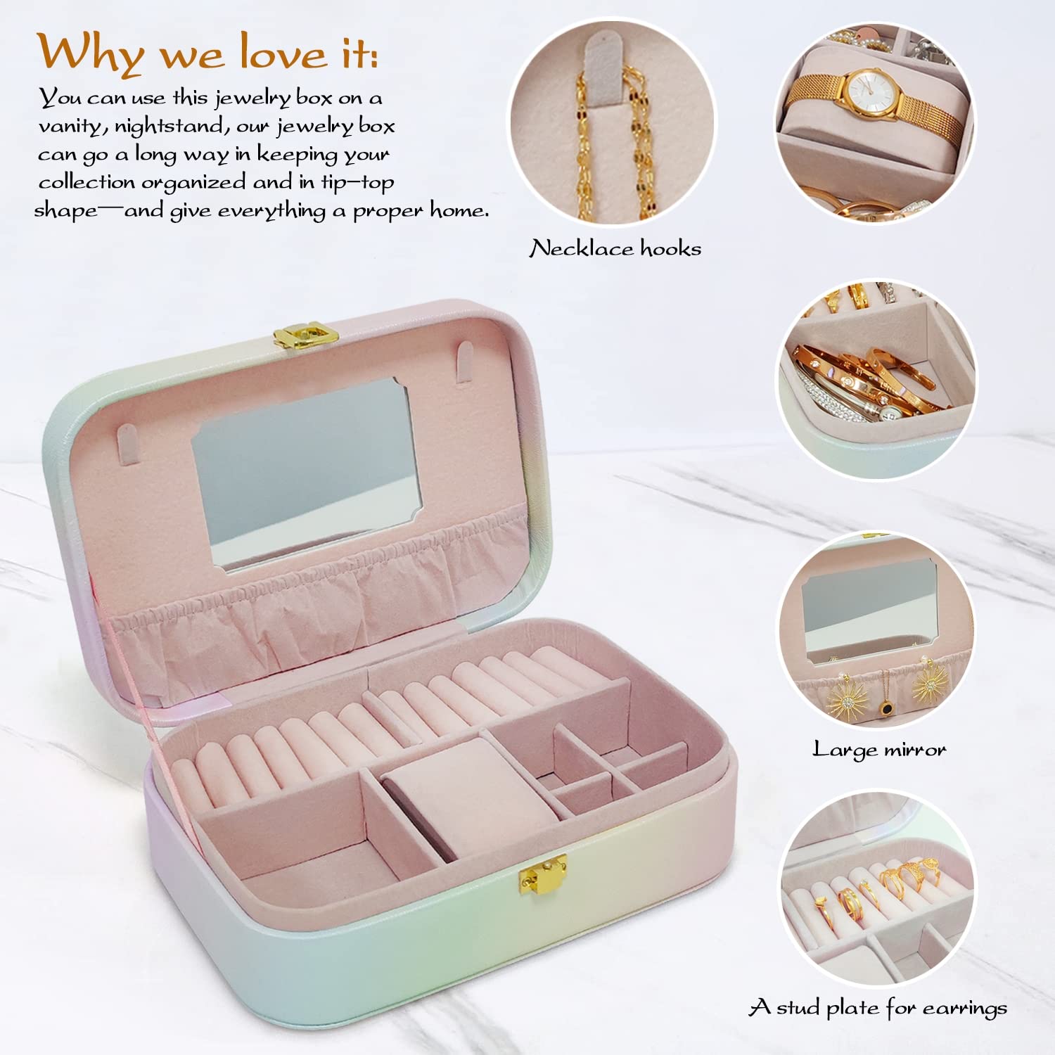 Elegant PU Leather Jewelry Box for Women - Fish Tail Pattern with Mirror, Necklace Ring Earring Bracelet Watch Organizer - Perfect Gift for Wife, Girlfriend & Women - Ideal for Travel, Home Vanity & Gift Giving