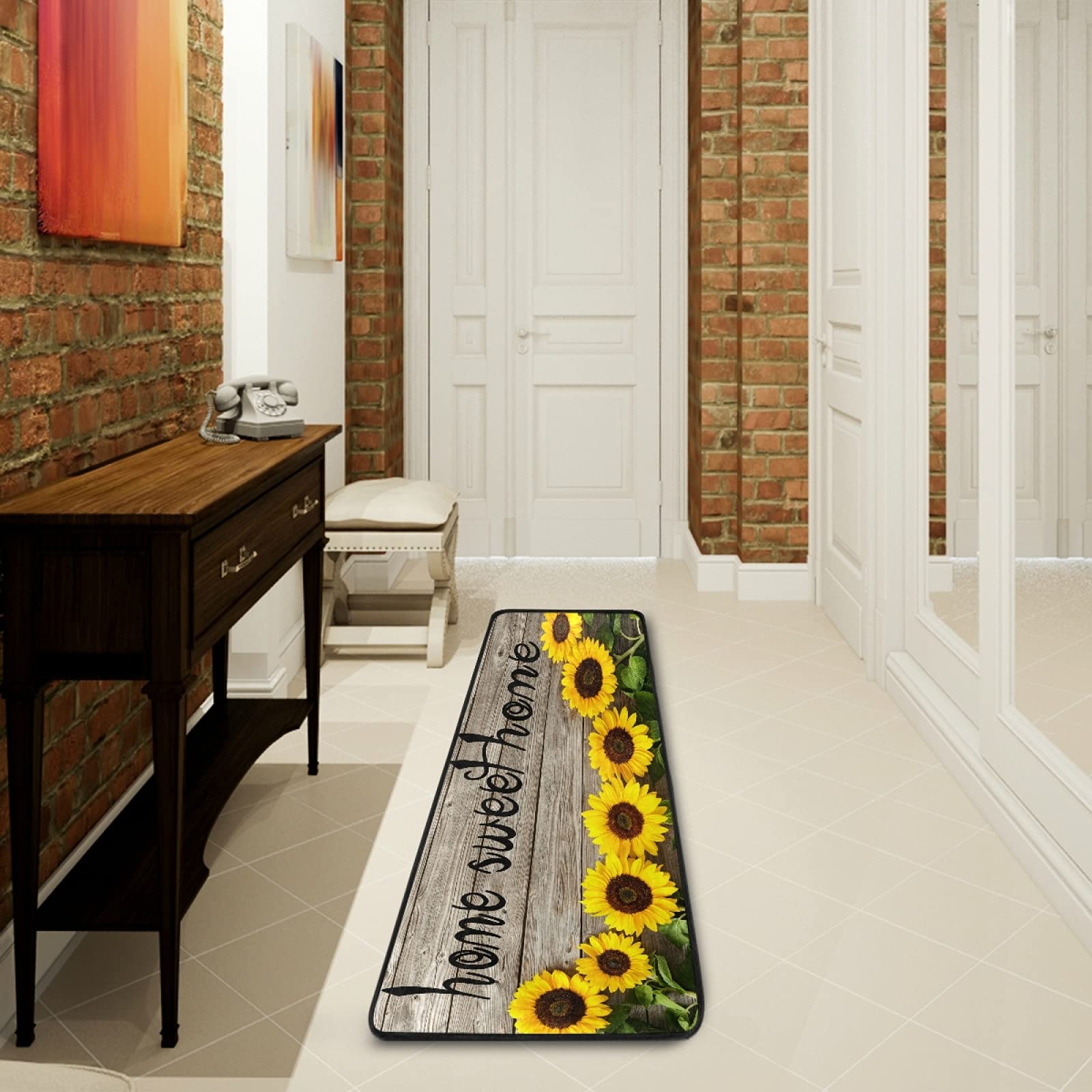 Sunflower Yellow Sweet Home Non-Slip Wooden Runner Rug - 2x6 FT Soft Indoor Area Carpet for Hallway, Kitchen, Bathroom & Bedroom Entry | Perfect for High-Traffic Areas & Cozy Home Decor