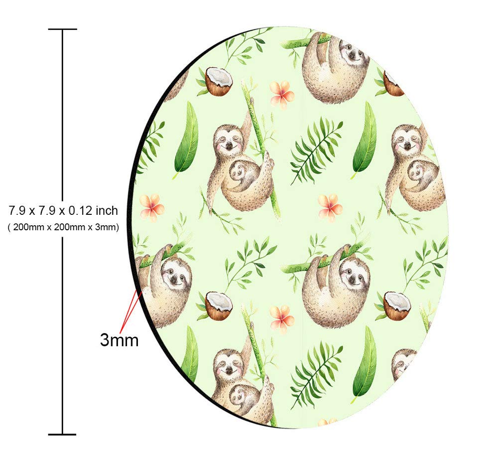 Cute Green Sloth Mouse Pad - Ergonomic Round Desk Mat for Office, Gaming & Home Use - Non-Slip Computer Mousepad for Workstations, Cubicles & Decor