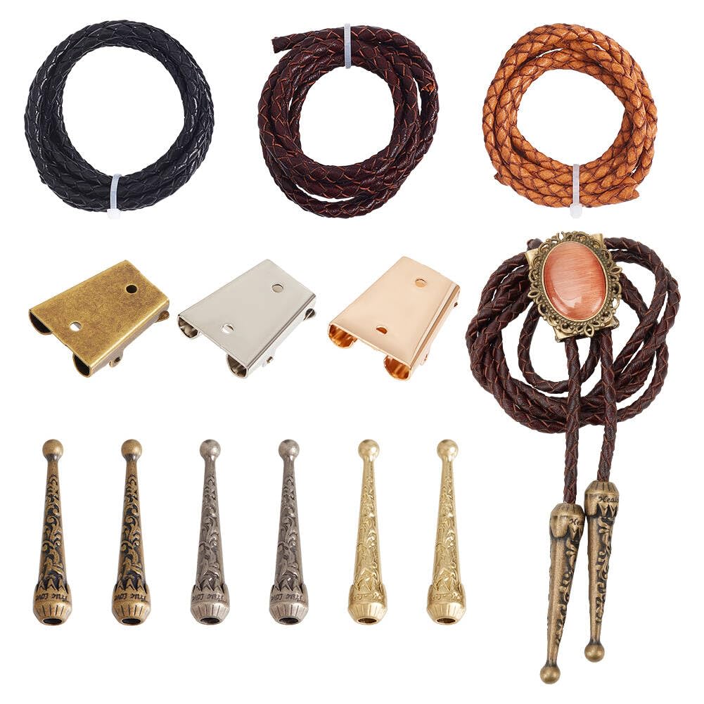 NBEADS Bolo Tie Making Kit - DIY Western Necklace Craft Set with Alloy Cord Ends & Iron Slides for Men & Women - Perfect for Cowboy Costumes, Western Parties, and Country Music Events