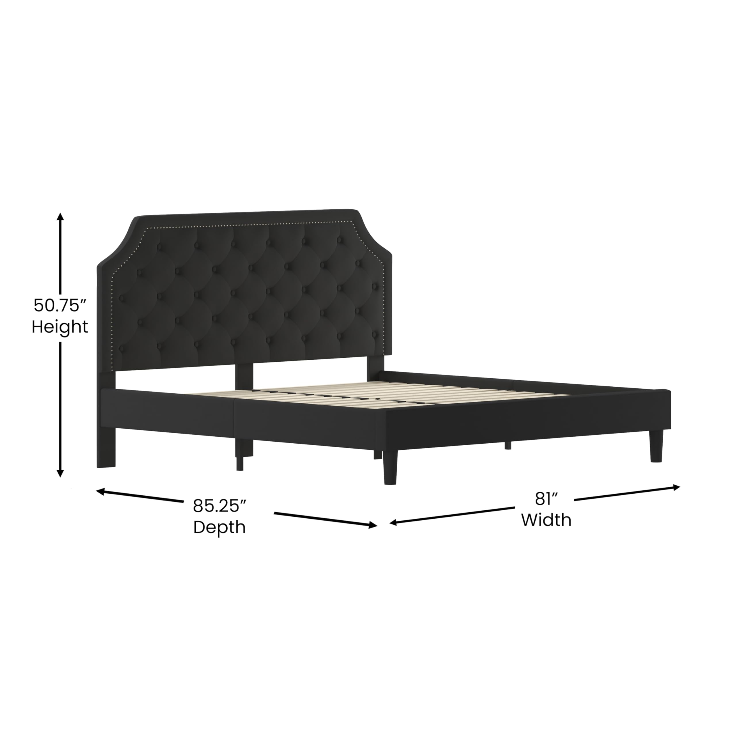 King Size Arched Tufted Upholstered Platform Bed Frame - Black Fabric Upholstery for Luxurious Bedroom Decor | Perfect for Master Bedrooms, Guest Rooms & Modern Apartments