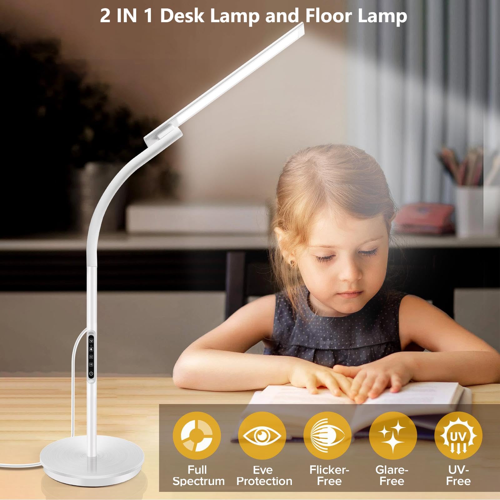 Modern LED Floor Lamp with Remote & Touch Control - Adjustable Gooseneck Standing Light with 5 Color Temperatures & 5 Brightness Levels, Night Light Feature - Perfect for Living Room, Bedroom, Office Reading & Ambient Lighting